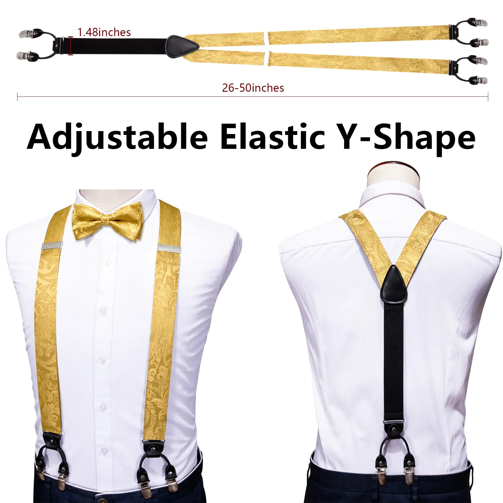 Ties2you Suspenders for Men Yellow Floral Y Back Brace Clip-on Suspender Bow Tie Set sold by Ties2You product image thumbnail 5