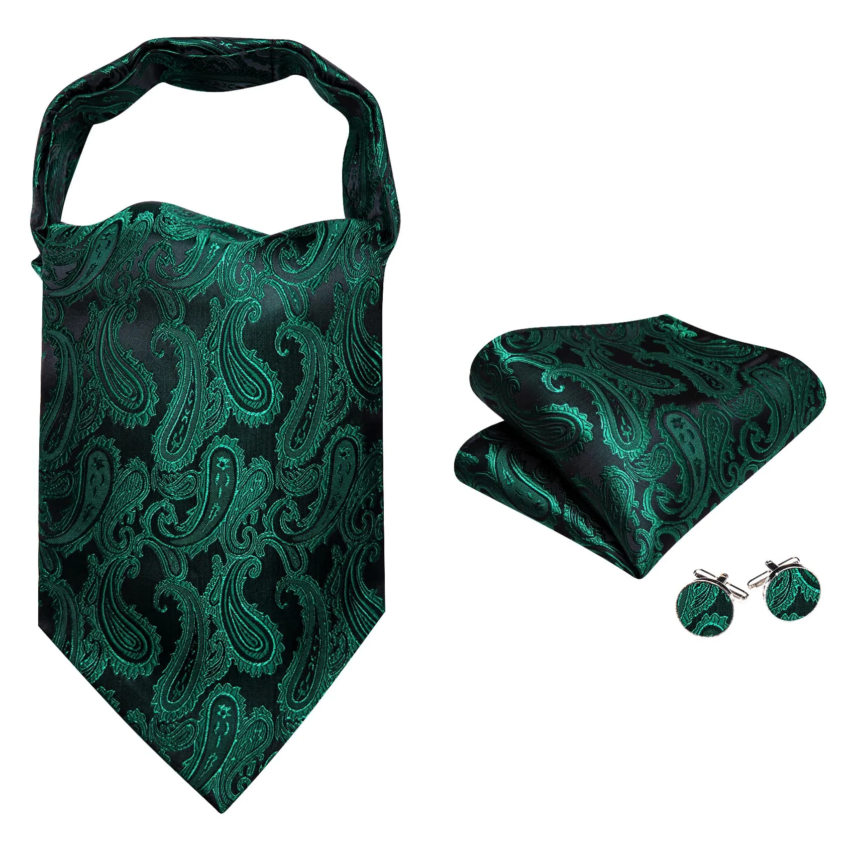 Ties2you Ascot Tie Sapphire Pine Green Paisley Silk Mens Ascot Cravat Set sold by Ties2You product image thumbnail 4