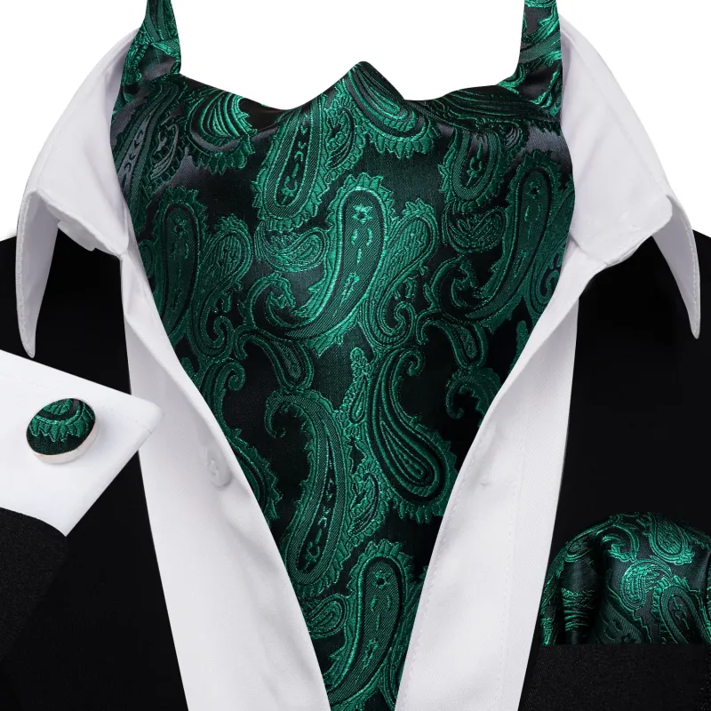 Ties2you Ascot Tie Sapphire Pine Green Paisley Silk Mens Ascot Cravat Set sold by Ties2You