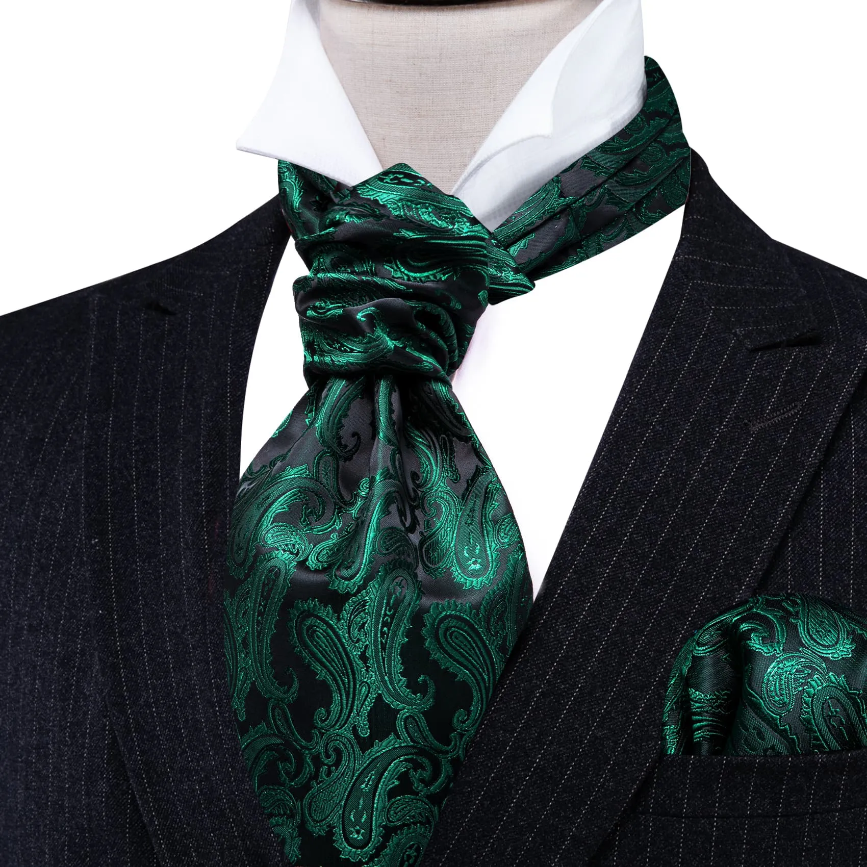 Ties2you Ascot Tie Sapphire Pine Green Paisley Silk Mens Ascot Cravat Set sold by Ties2You product image thumbnail 3