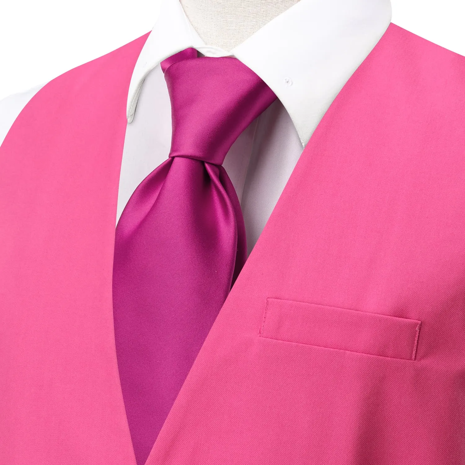 Ties2you Dress Vest Top Hot Pink Solid V Neck Men's Silk Business Vest sold by Ties2You product image thumbnail 3