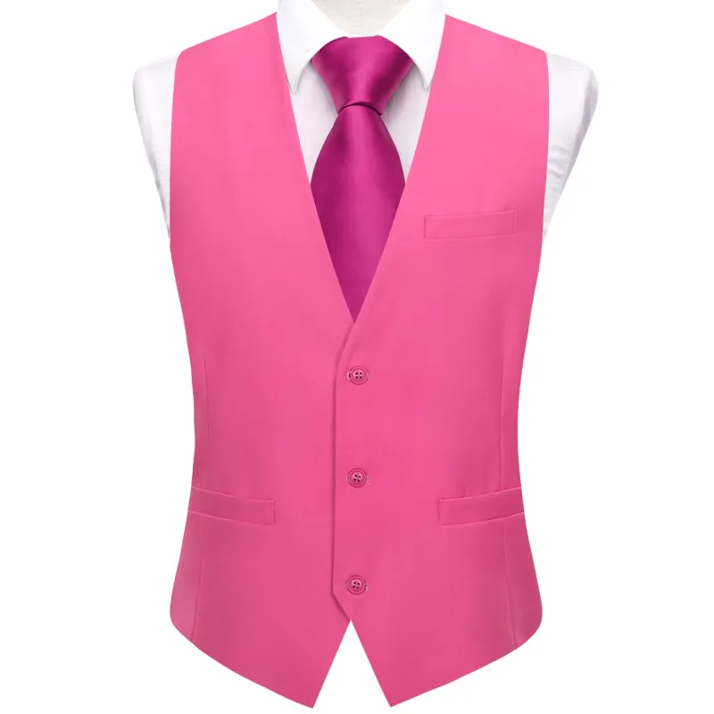 Ties2you Dress Vest Top Hot Pink Solid V Neck Men's Silk Business Vest sold by Ties2You