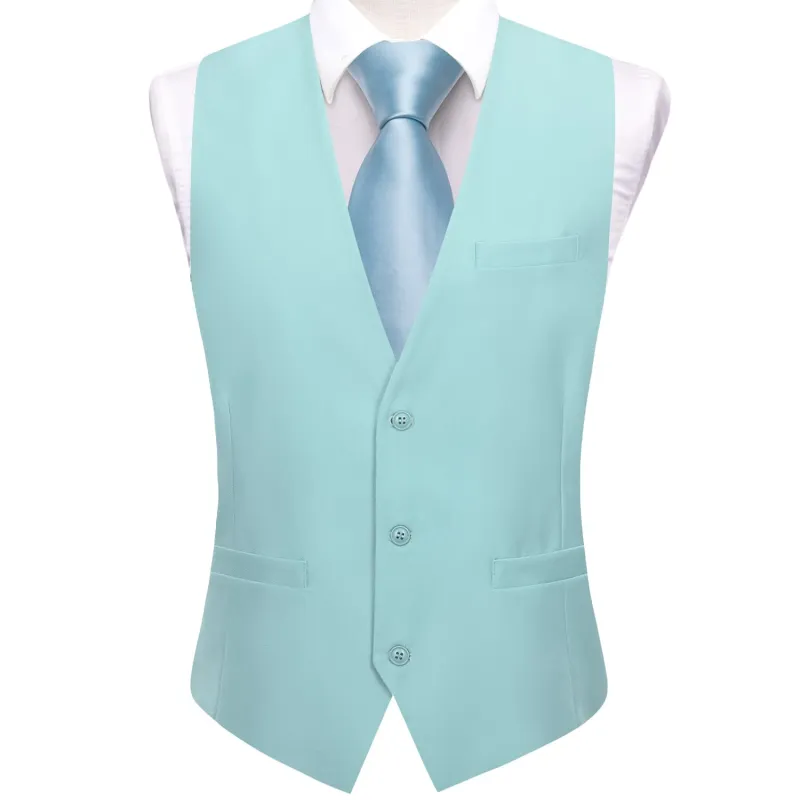 Ties2you Dress Vest Top Pale Turquoise Blue Solid V Neck Silk Vest for Men sold by Ties2You