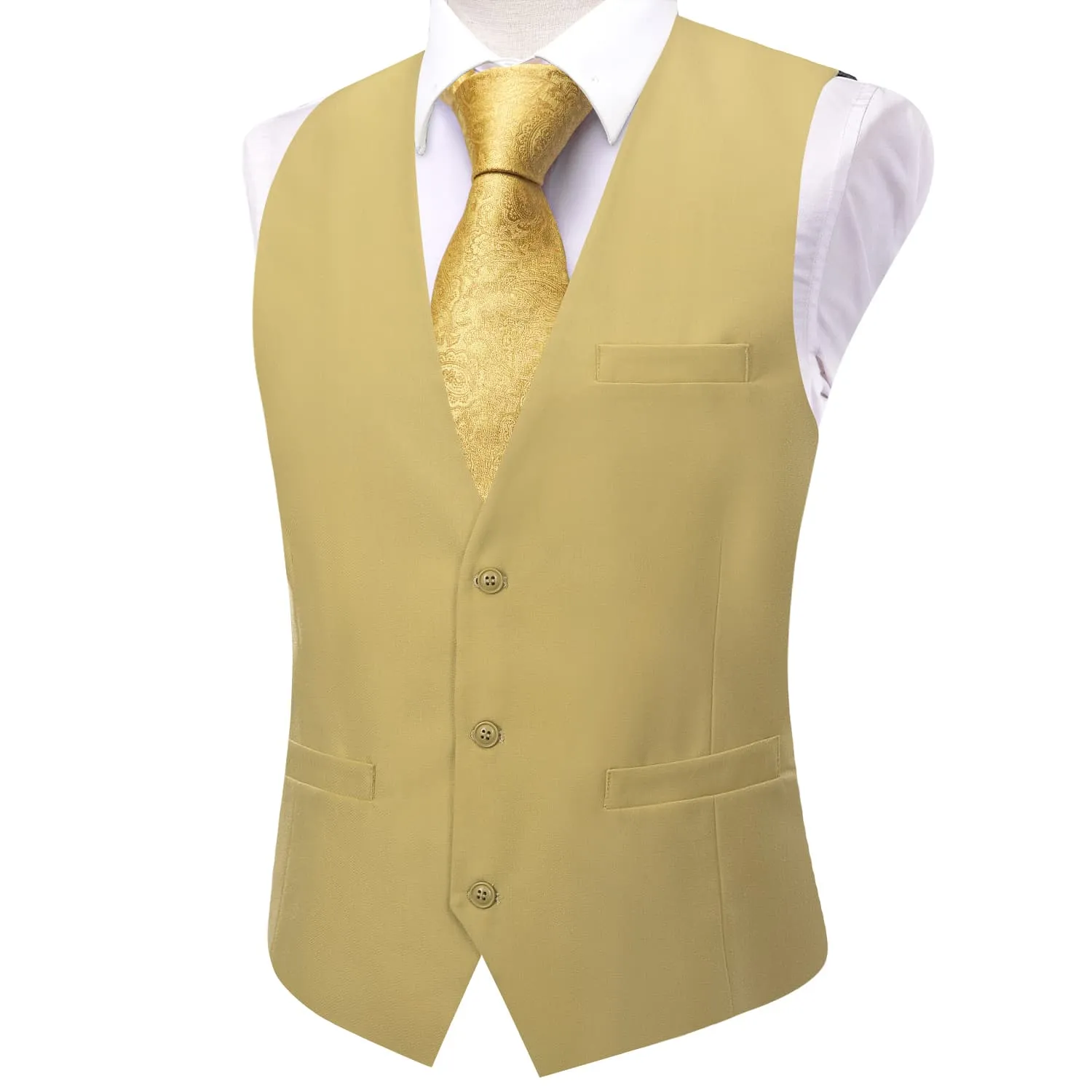 Ties2you Dress Vest Top Flaxen Yellow Solid V Neck Silk Vest for Men sold by Ties2You product image thumbnail 2