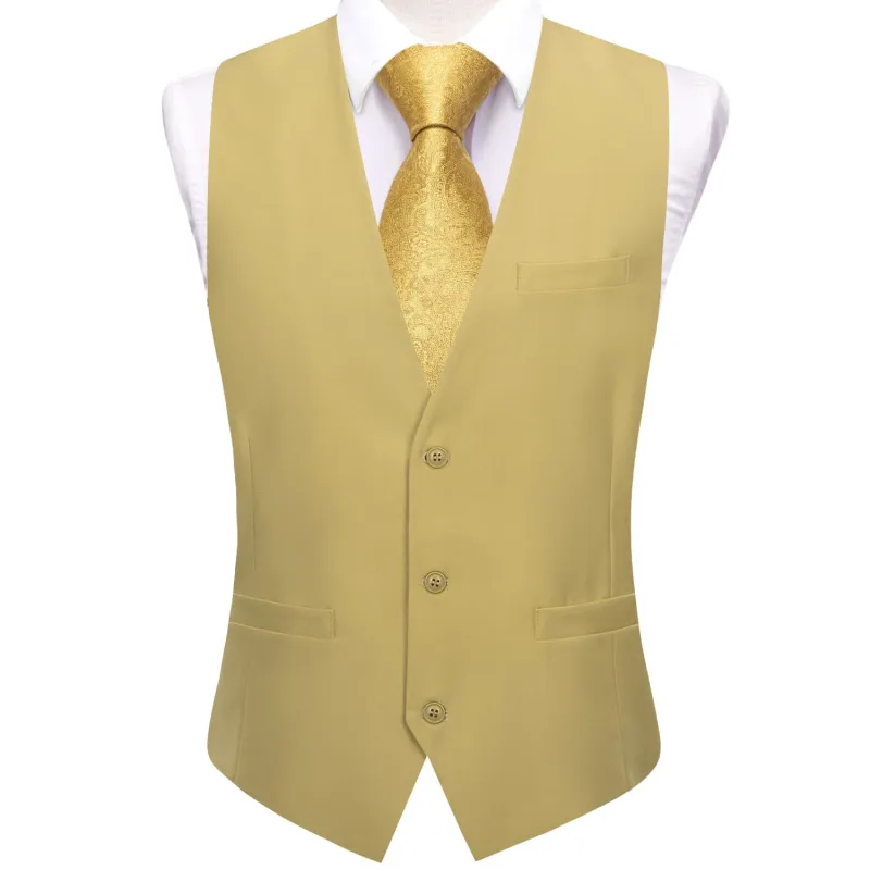 Ties2you Dress Vest Top Flaxen Yellow Solid V Neck Silk Vest for Men sold by Ties2You
