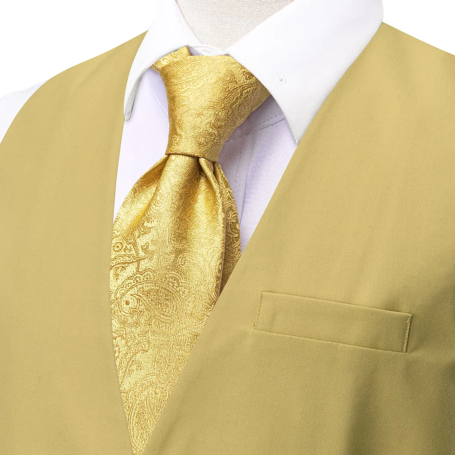 Ties2you Dress Vest Top Flaxen Yellow Solid V Neck Silk Vest for Men sold by Ties2You product image thumbnail 3
