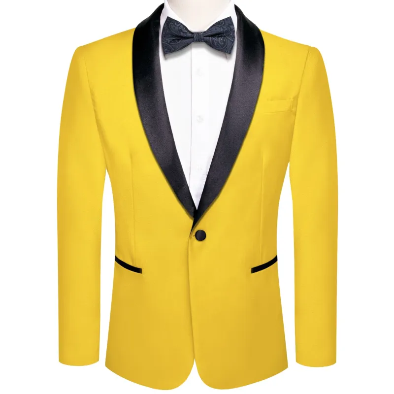 Ties2you Men's Suit Gloss Butter Yellow Solid Shawl Collar Silk Suit sold by Ties2You