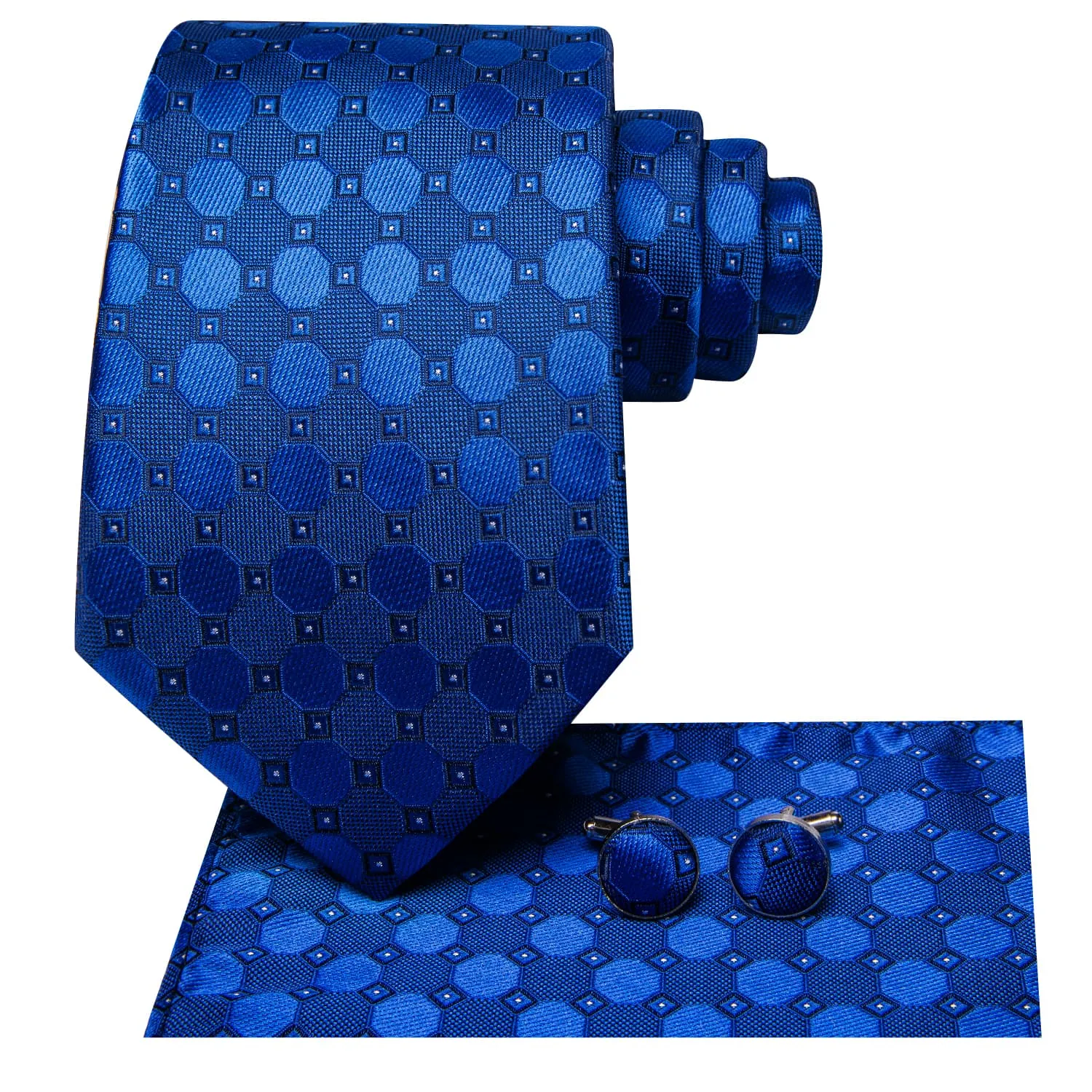 Ties2you Geometric Tie Navy Blue Silk Men's Tie Pocket Square Cufflinks Set sold by Ties2You product image thumbnail 3