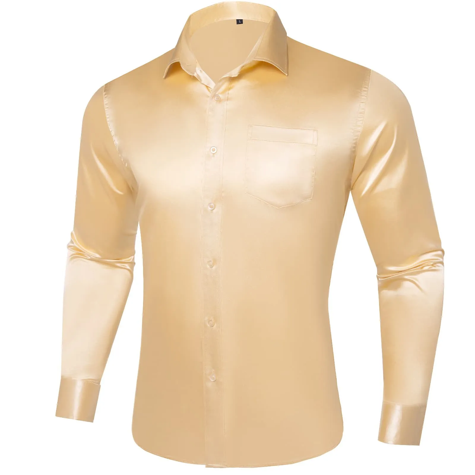 Ties2you Suit Shirt Wheat Solid Satin Mens Silk Button Down Long Sleeve Shirt sold by Ties2You product image thumbnail 2