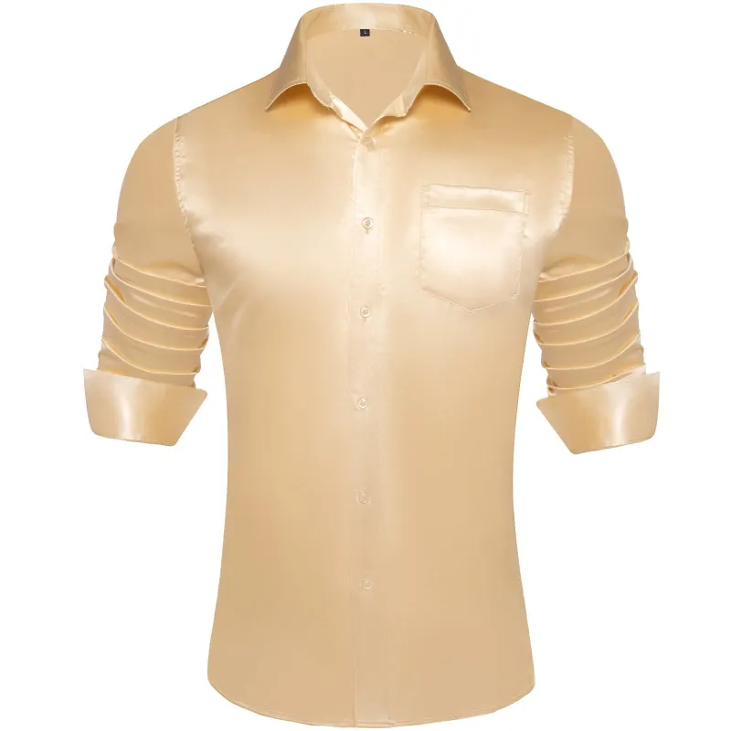 Ties2you Suit Shirt Wheat Solid Satin Mens Silk Button Down Long Sleeve Shirt sold by Ties2You