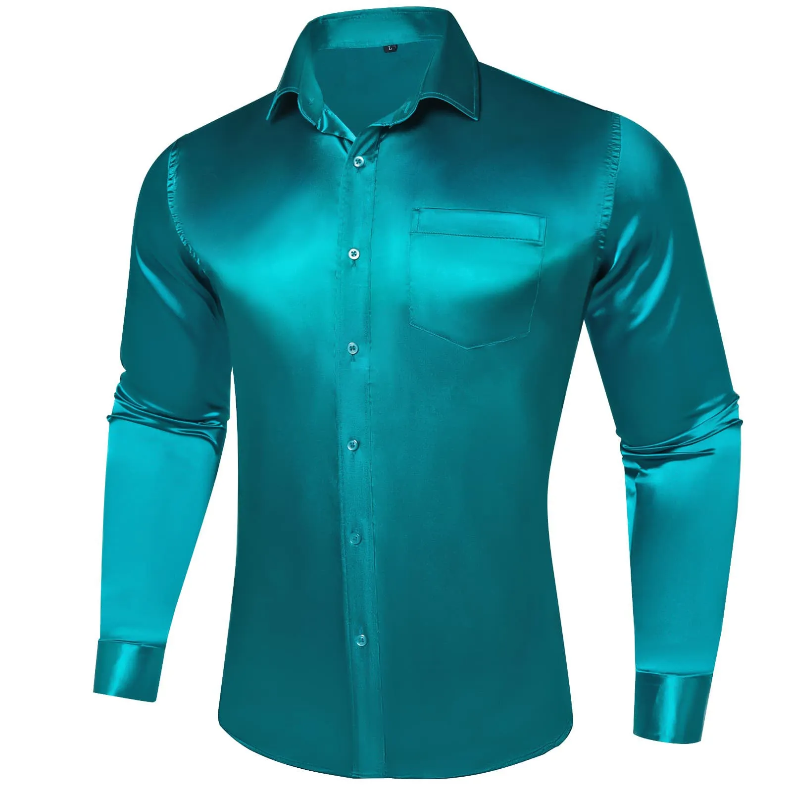 Ties2you Turquoise Satin Dress Shirts Mens Solid Long Sleeve Button Down Formal Shirt sold by Ties2You product image thumbnail 2