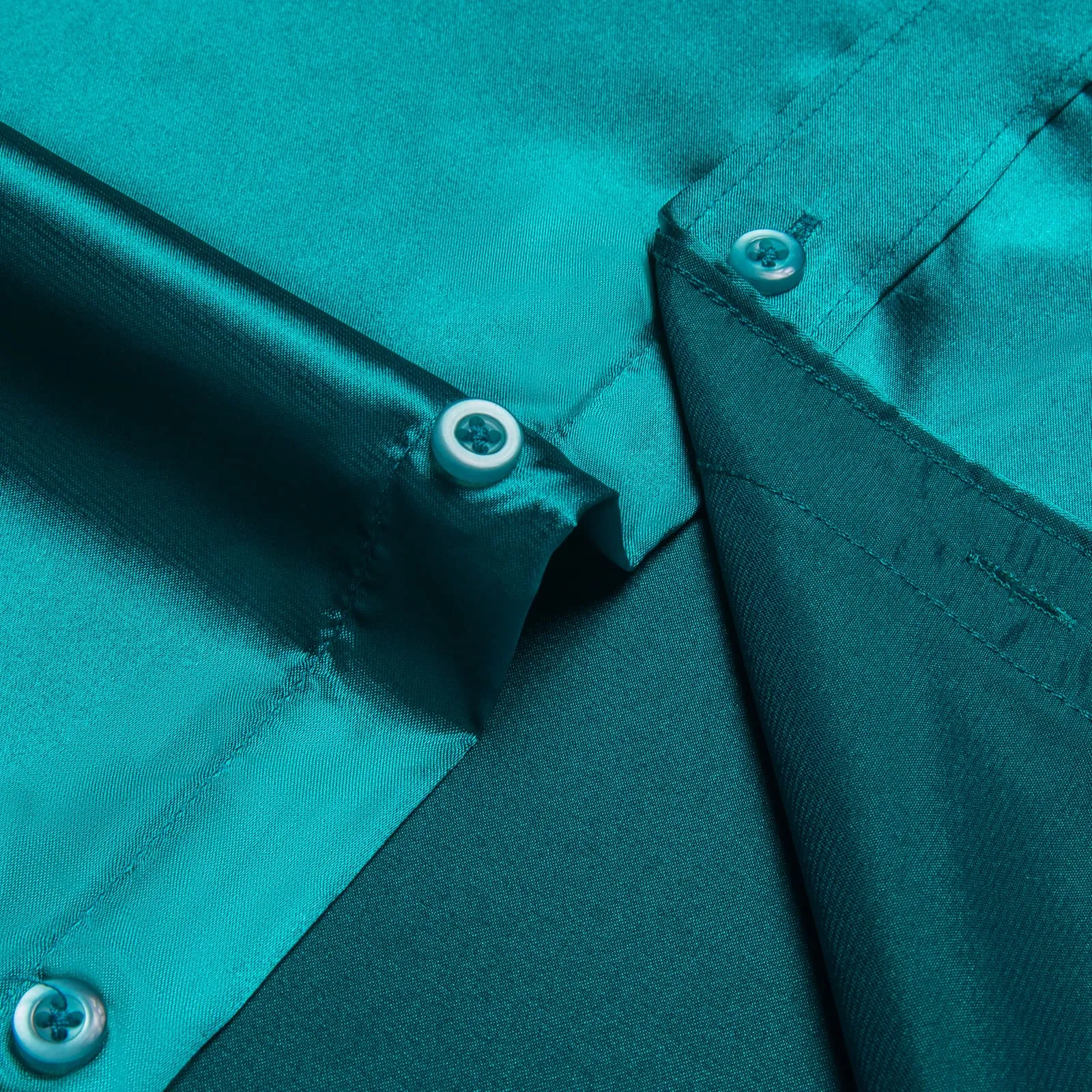 Ties2you Turquoise Satin Dress Shirts Mens Solid Long Sleeve Button Down Formal Shirt sold by Ties2You product image thumbnail 5
