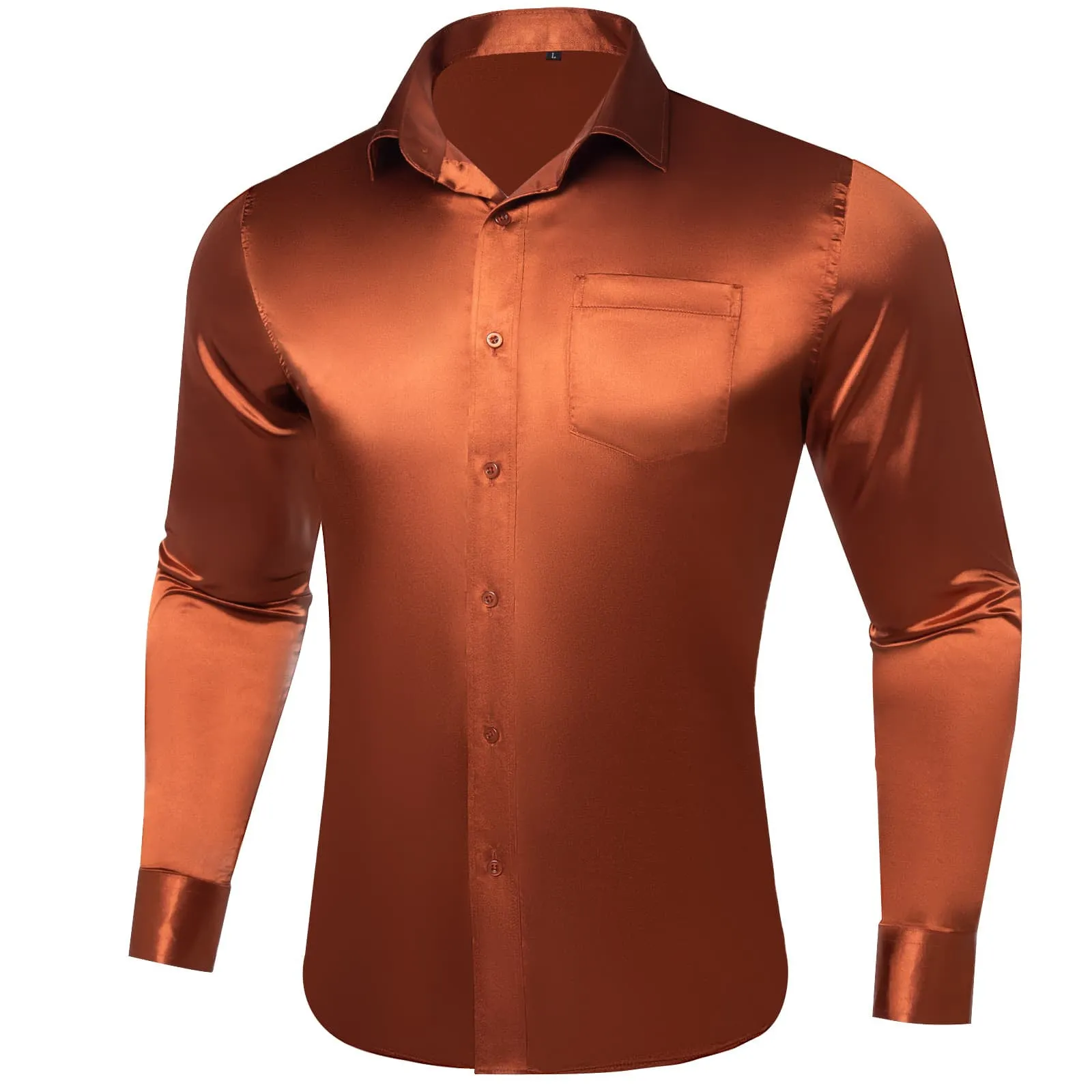 Ties2you Suit Shirt Amber Orange Solid Satin Mens Silk Button Down Shirt sold by Ties2You product image thumbnail 2