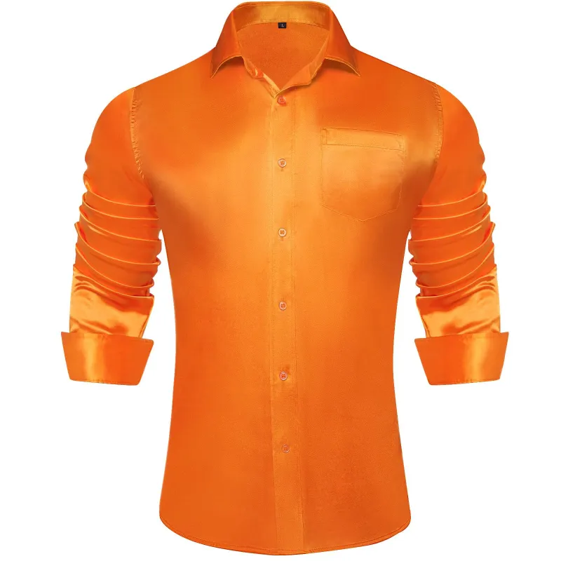 Ties2you Suit Shirt Dark Orange Solid Satin Mens Silk Button Down Shirt sold by Ties2You