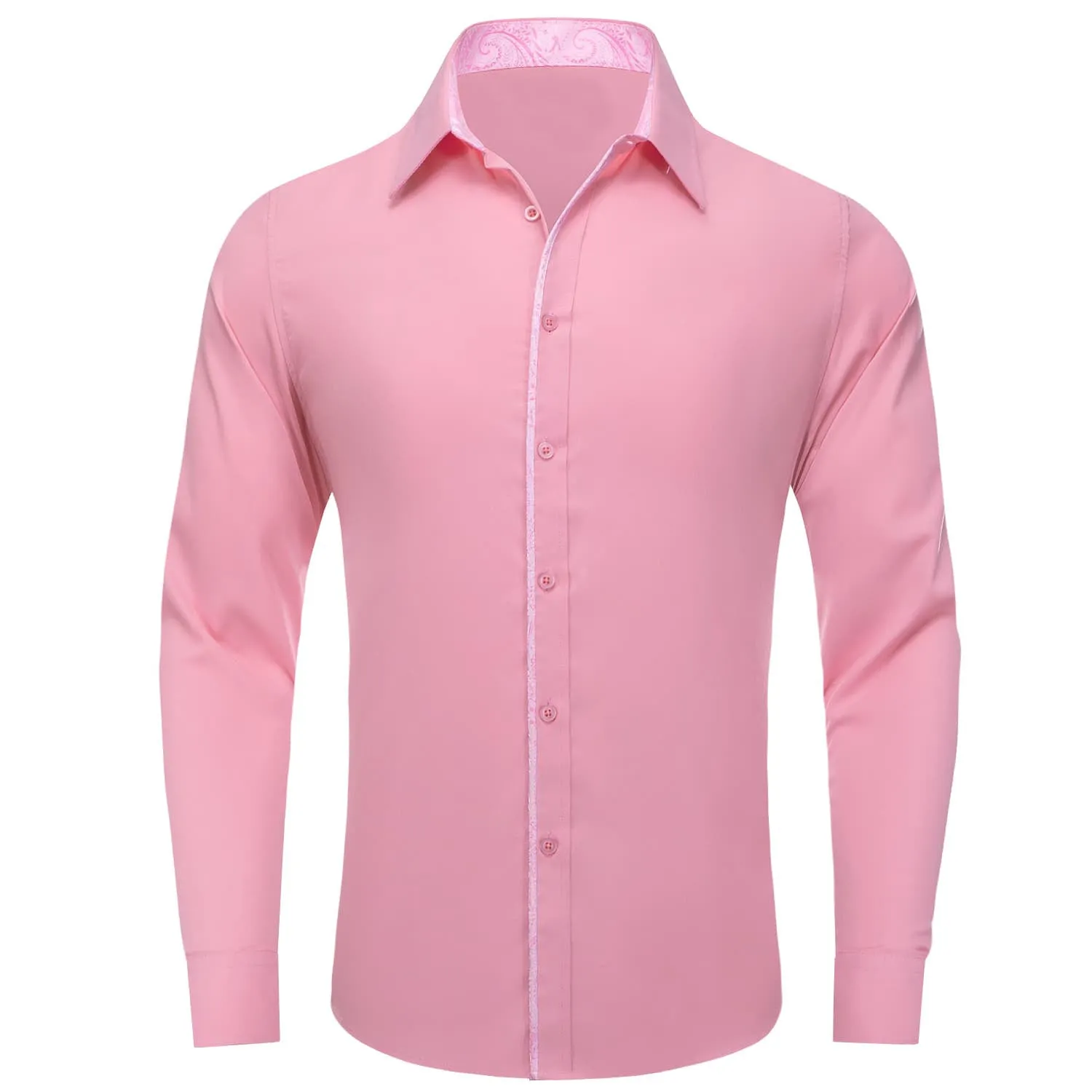Ties2you Button Down Shirt Light Pink Solid Splicing Mens Silk Shirt sold by Ties2You