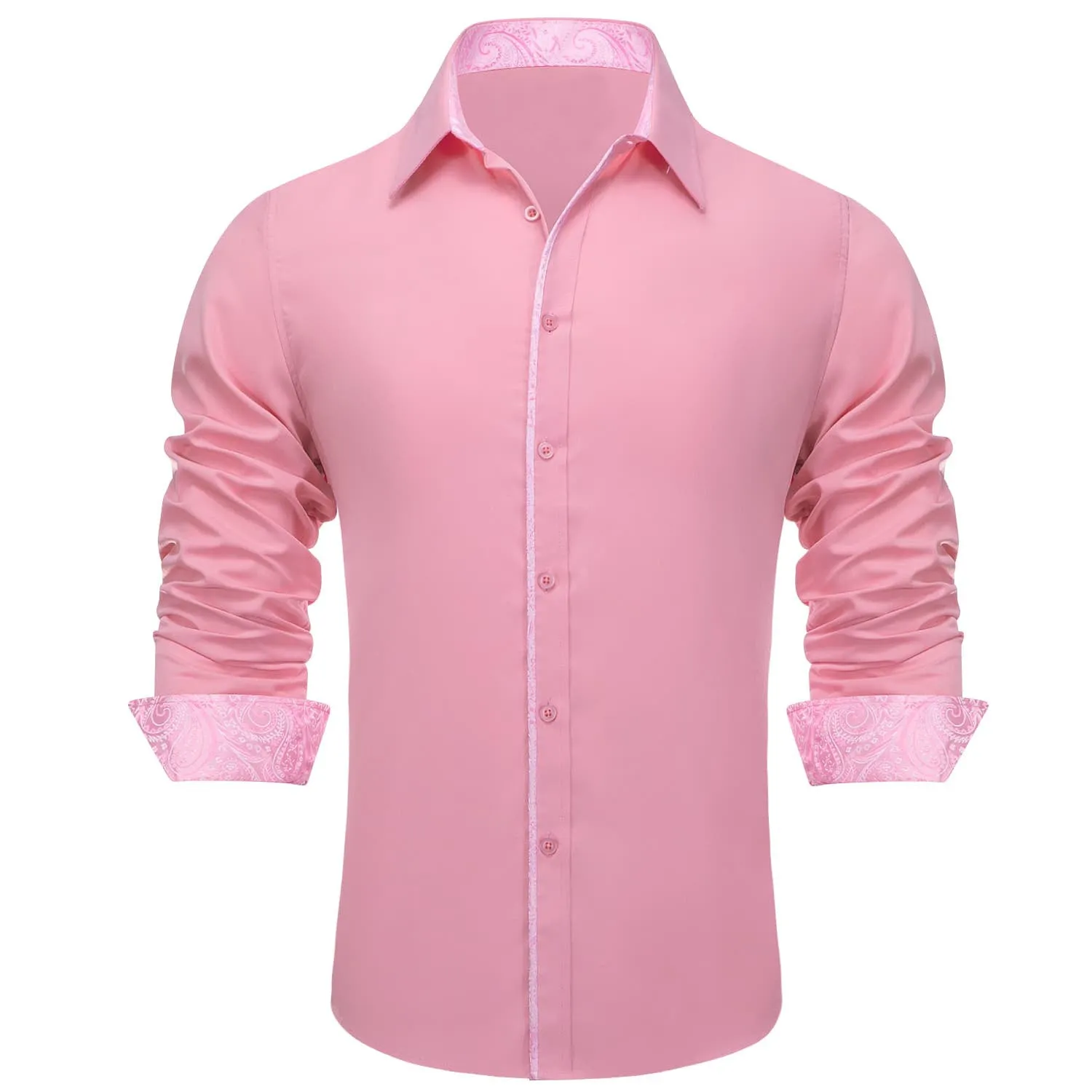 Ties2you Button Down Shirt Light Pink Solid Splicing Mens Silk Shirt sold by Ties2You product image thumbnail 2
