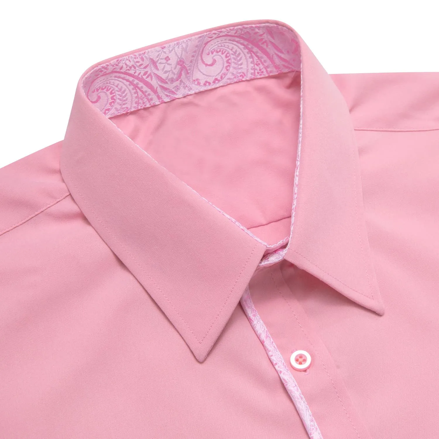 Ties2you Button Down Shirt Light Pink Solid Splicing Mens Silk Shirt sold by Ties2You product image thumbnail 4