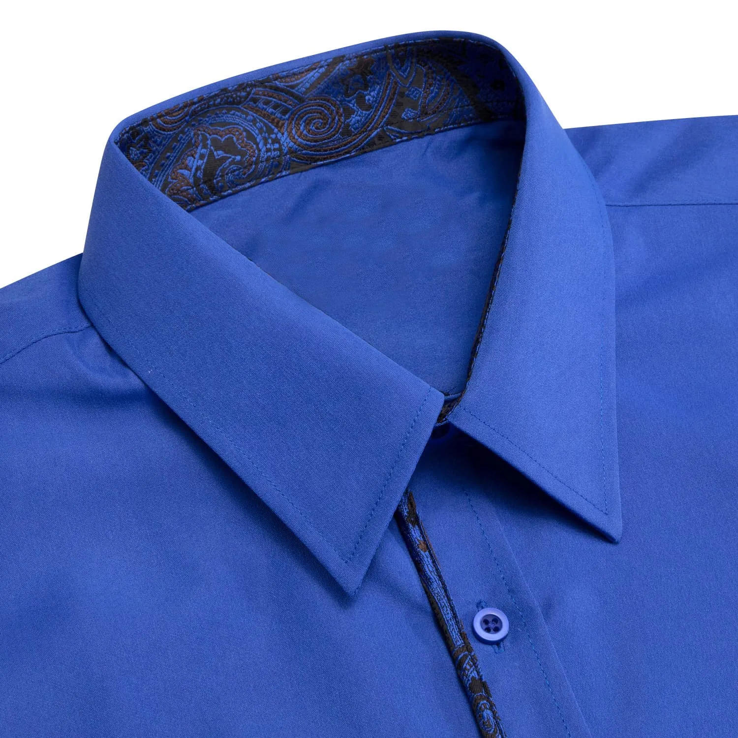 Ties2you Button Down Shirt Cobalt Blue Solid Black Splicing Mens Silk Shirt sold by Ties2You product image thumbnail 4