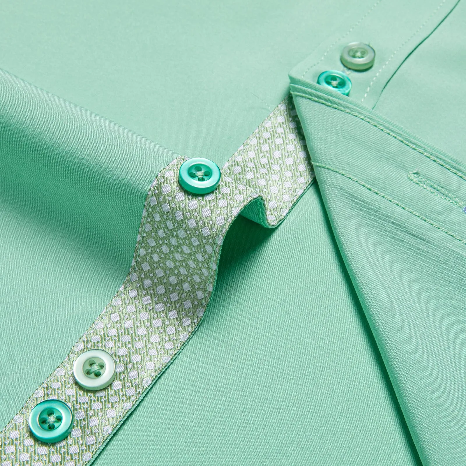 Ties2you Dress Shirt for Men Mint Green Solid Splicing Silk Button Down Shirt sold by Ties2You product image thumbnail 5