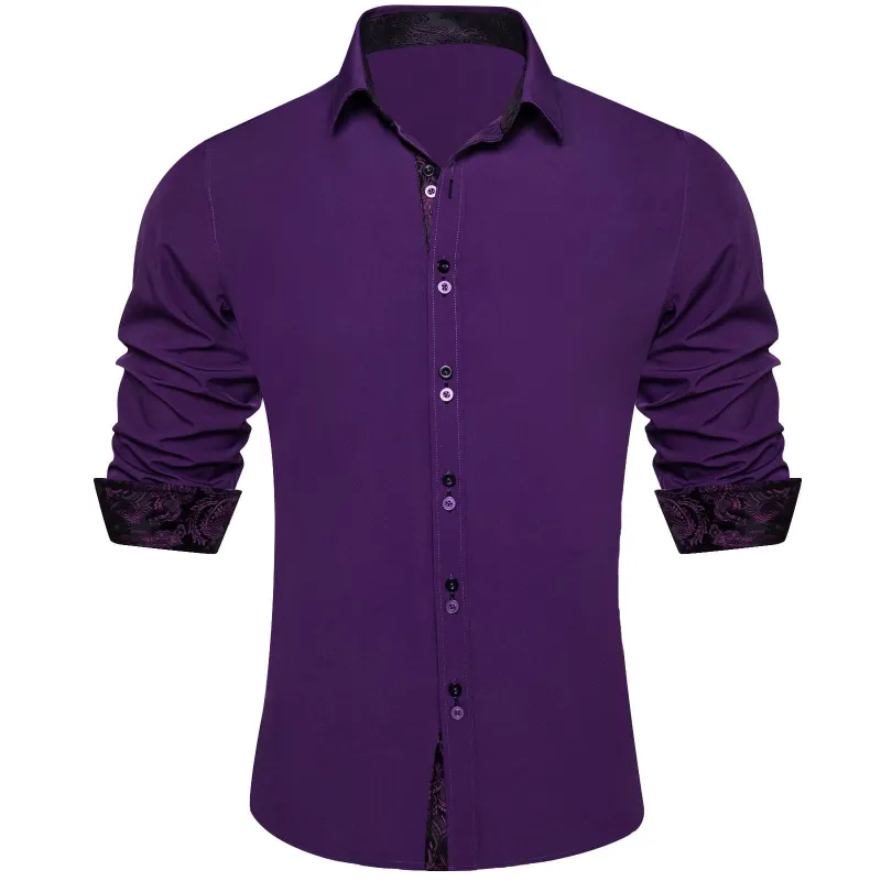Ties2you Dress Shirt for Men Deep Purple Solid Splicing Silk Button Down Shirt sold by Ties2You