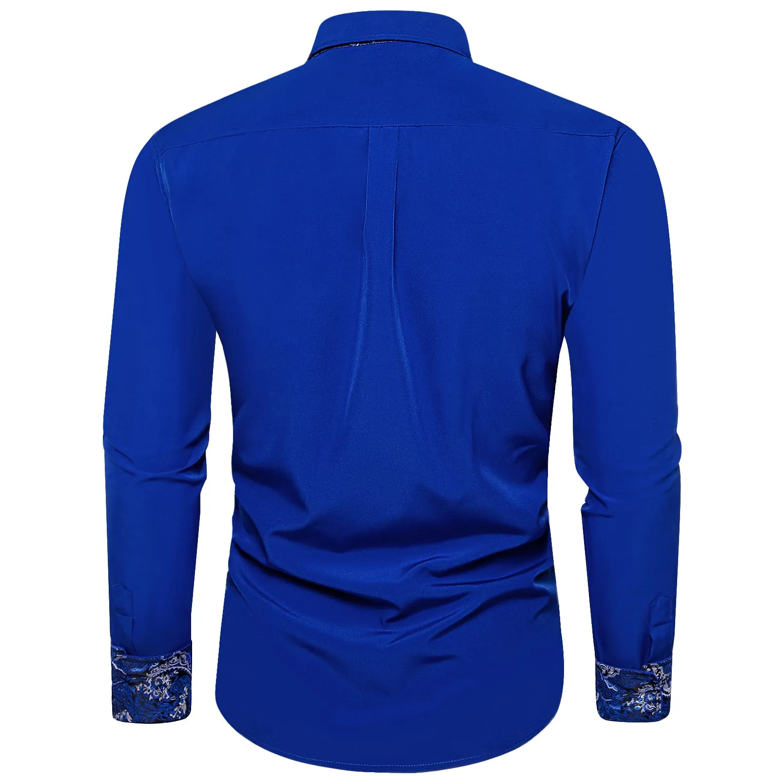 Ties2you Royal Blue Splicing Shirt Mens Silk Long Sleeve Button Down Business Shirt sold by Ties2You product image thumbnail 4