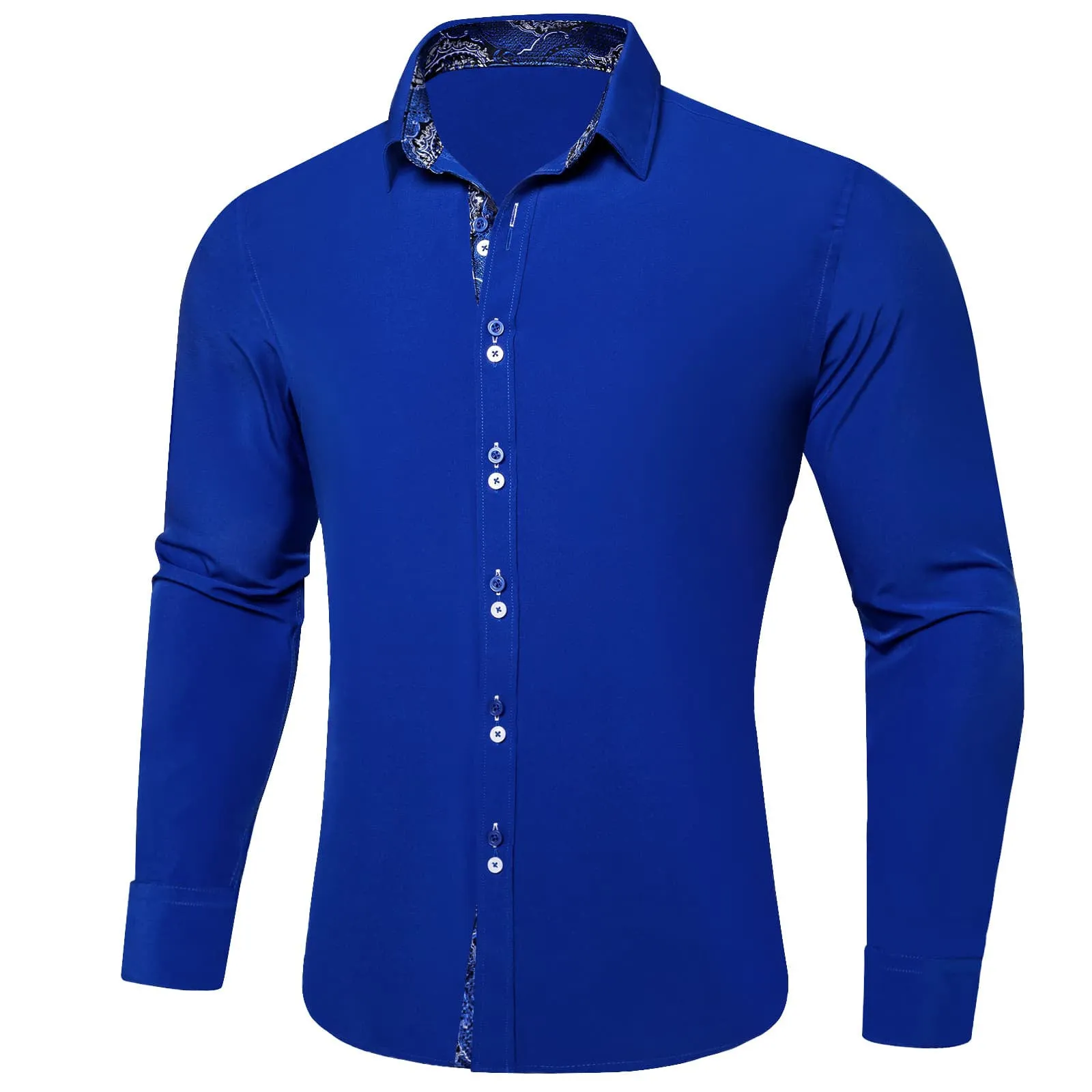 Ties2you Royal Blue Splicing Shirt Mens Silk Long Sleeve Button Down Business Shirt sold by Ties2You product image thumbnail 2