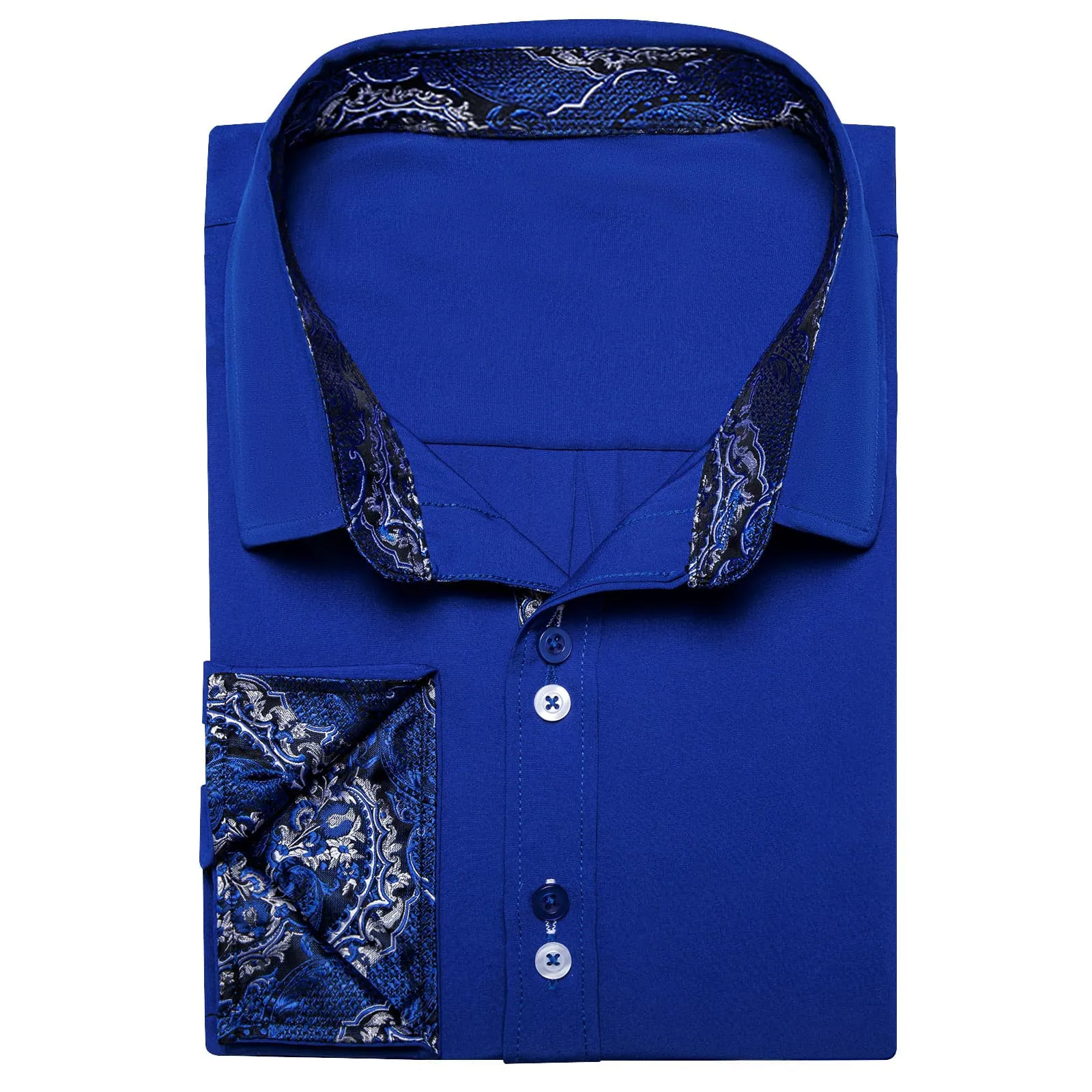 Ties2you Royal Blue Splicing Shirt Mens Silk Long Sleeve Button Down Business Shirt sold by Ties2You product image thumbnail 3