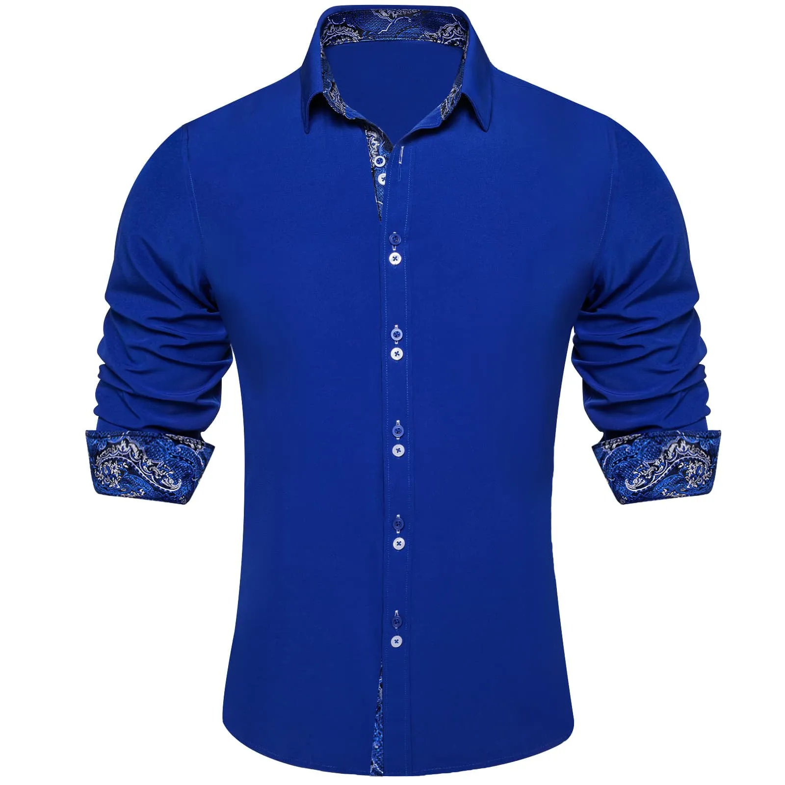 Ties2you Royal Blue Splicing Shirt Mens Silk Long Sleeve Button Down Business Shirt sold by Ties2You