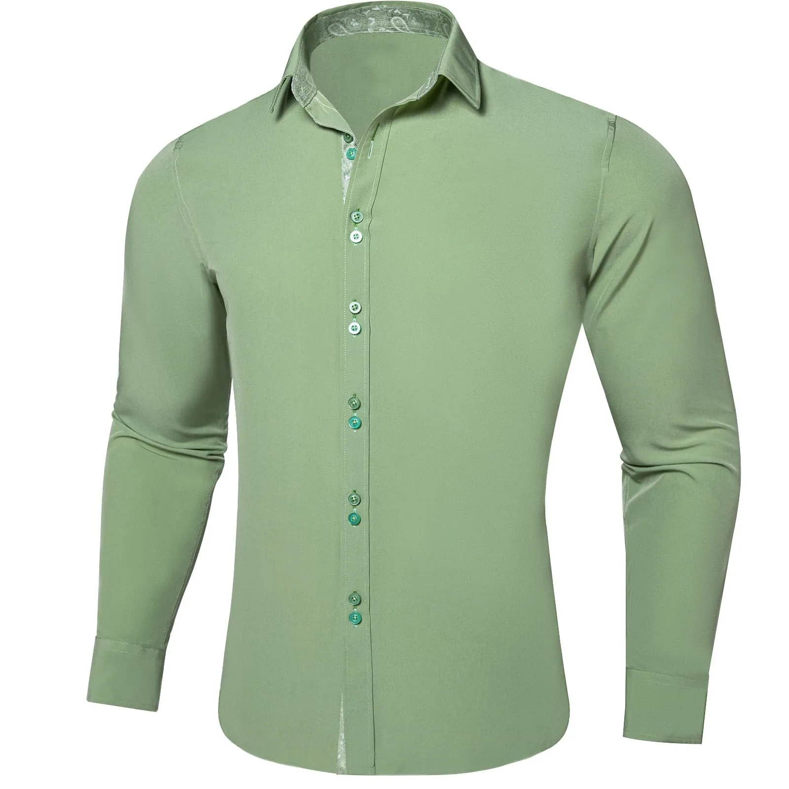 Ties2you Mens Long Sleeve Button Down Casual Shirt Sage Green Slim Fit Splicing Shirt sold by Ties2You product image thumbnail 2