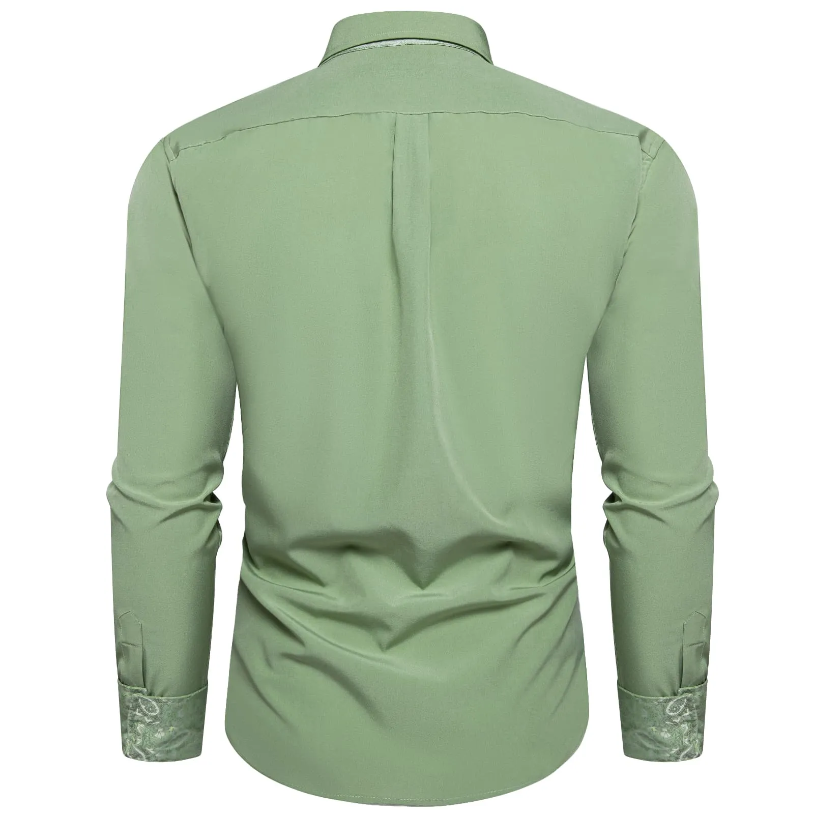 Ties2you Mens Long Sleeve Button Down Casual Shirt Sage Green Slim Fit Splicing Shirt sold by Ties2You product image thumbnail 4