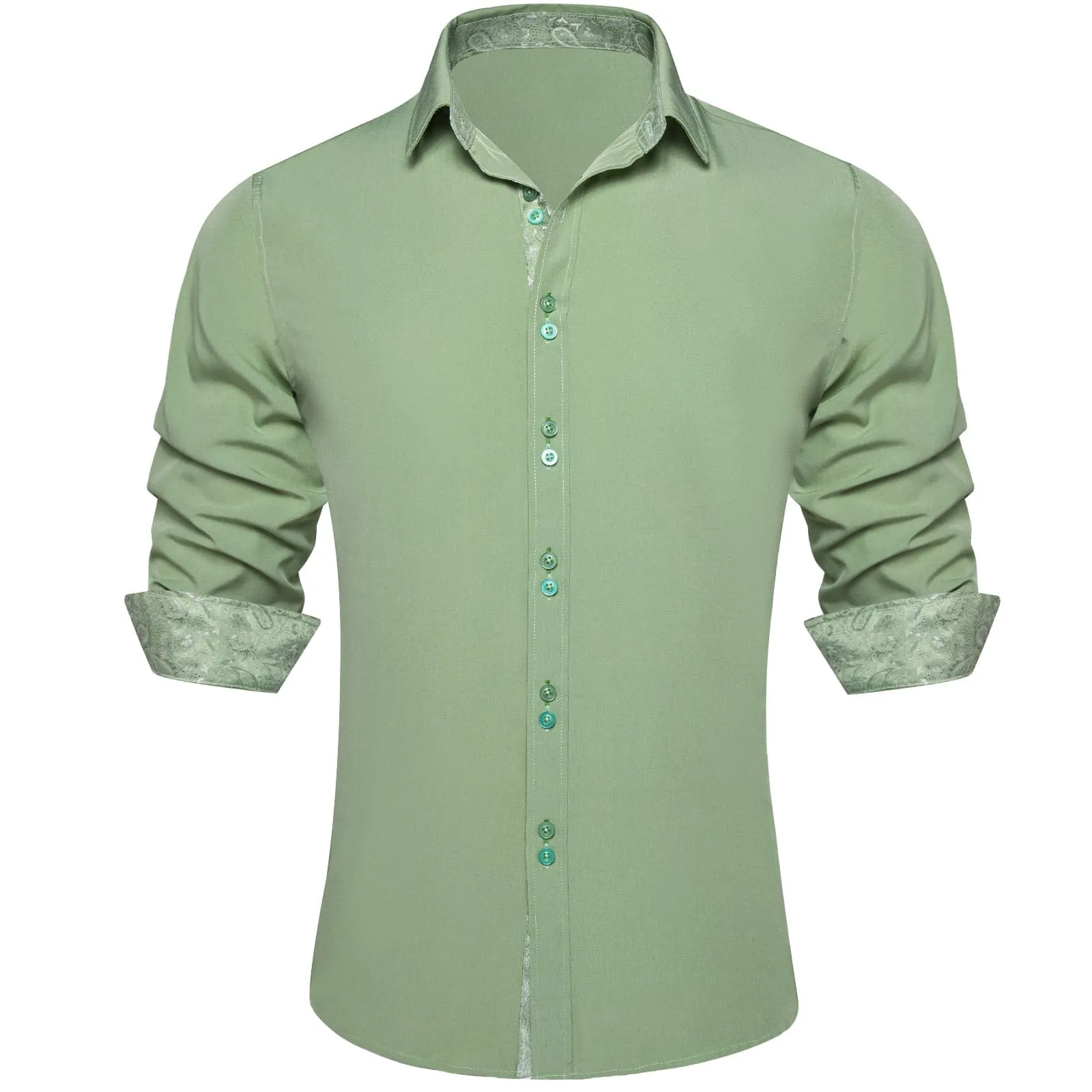 Ties2you Mens Long Sleeve Button Down Casual Shirt Sage Green Slim Fit Splicing Shirt sold by Ties2You