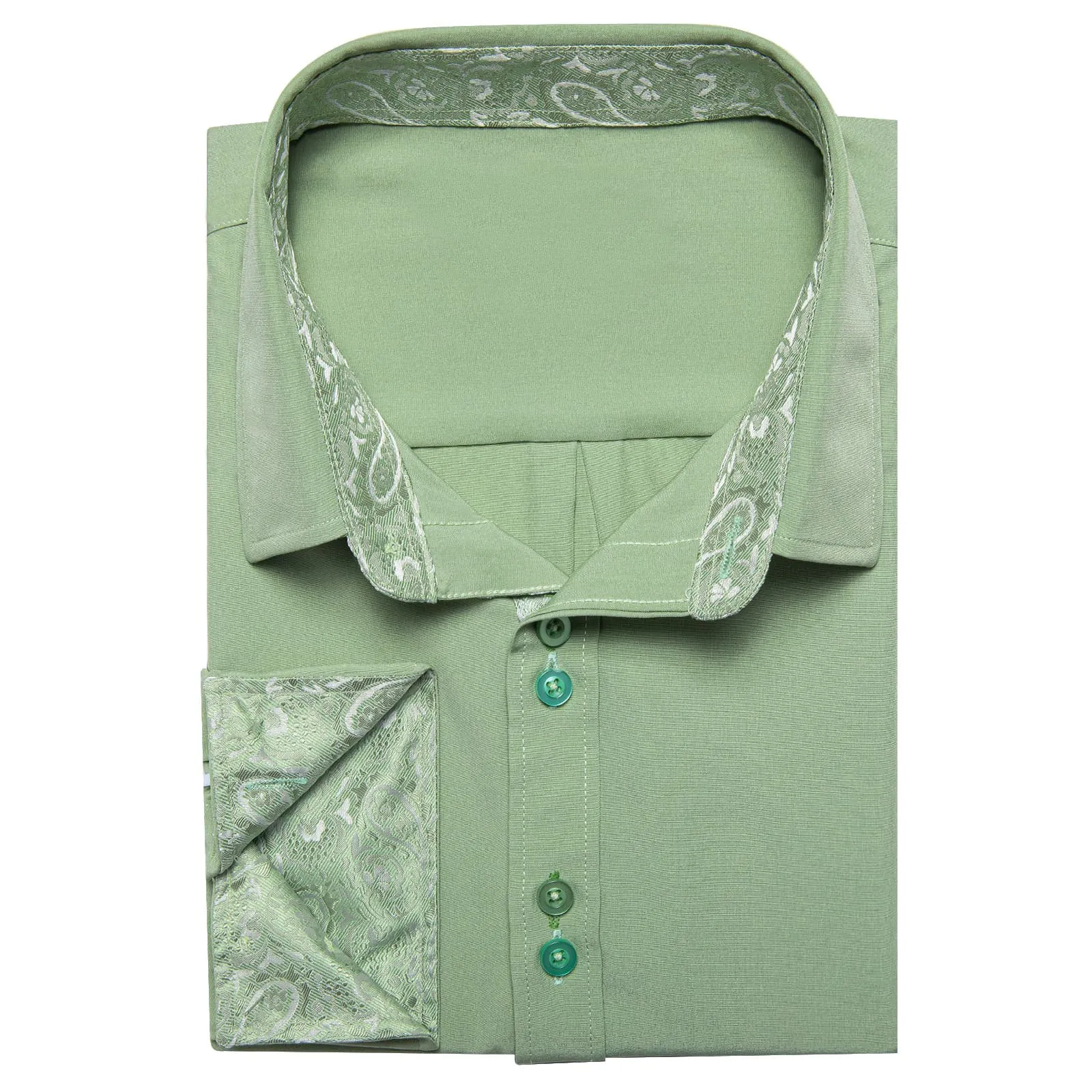 Ties2you Mens Long Sleeve Button Down Casual Shirt Sage Green Slim Fit Splicing Shirt sold by Ties2You product image thumbnail 3