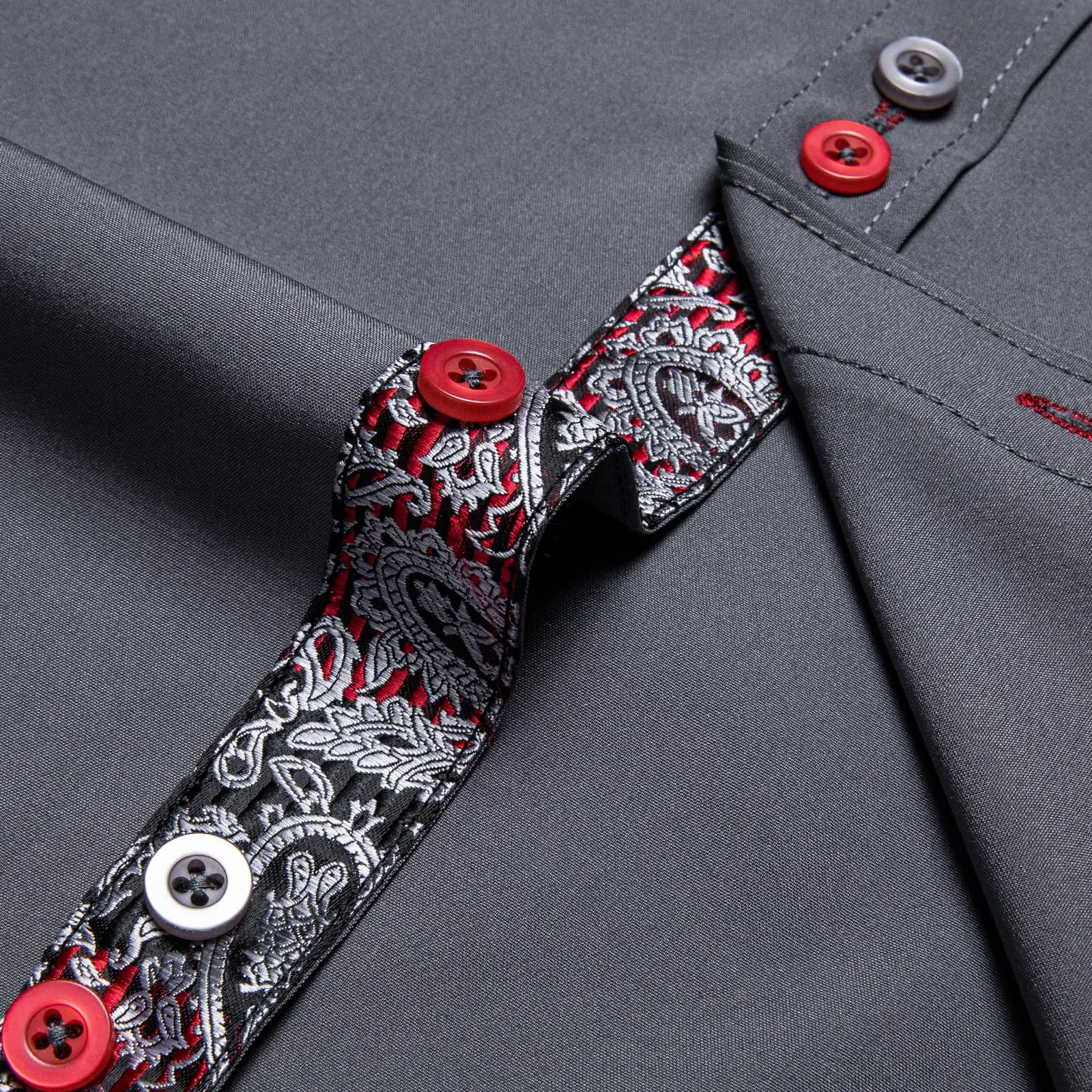 Ties2you Dress Shirt for Men Smoke Grey Solid Splicing Silk Long Sleeve Shirt sold by Ties2You product image thumbnail 5