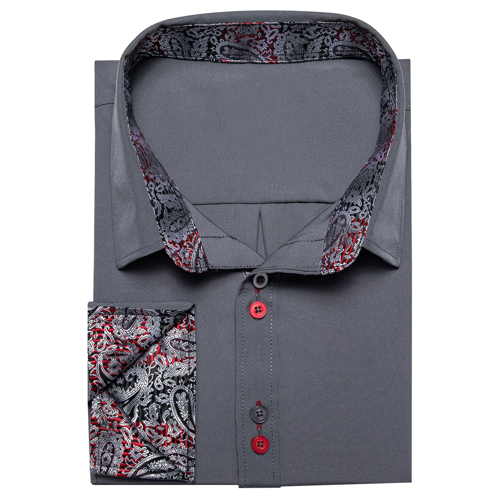 Ties2you Dress Shirt for Men Smoke Grey Solid Splicing Silk Long Sleeve Shirt sold by Ties2You product image thumbnail 3