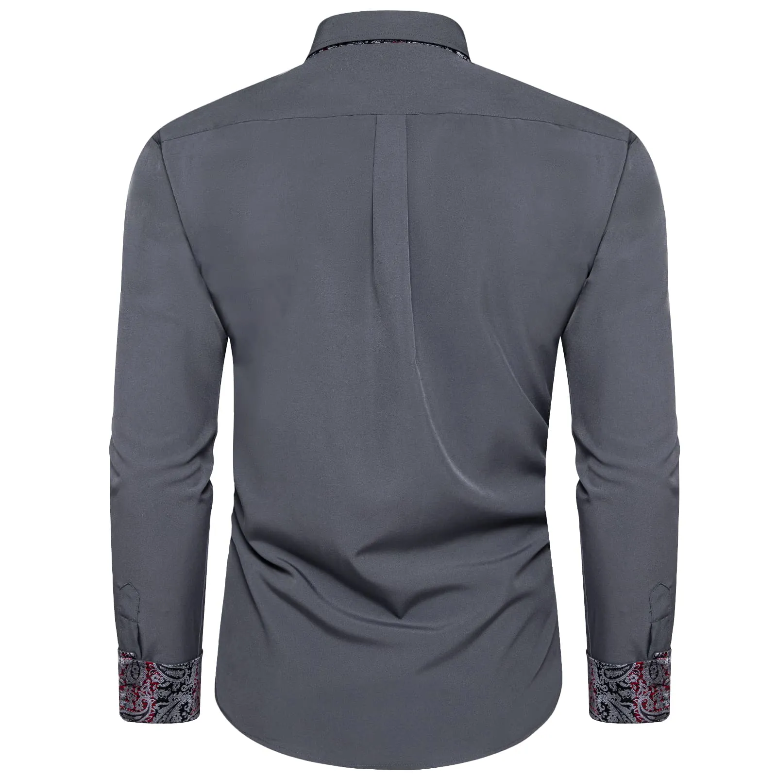 Ties2you Dress Shirt for Men Smoke Grey Solid Splicing Silk Long Sleeve Shirt sold by Ties2You product image thumbnail 4