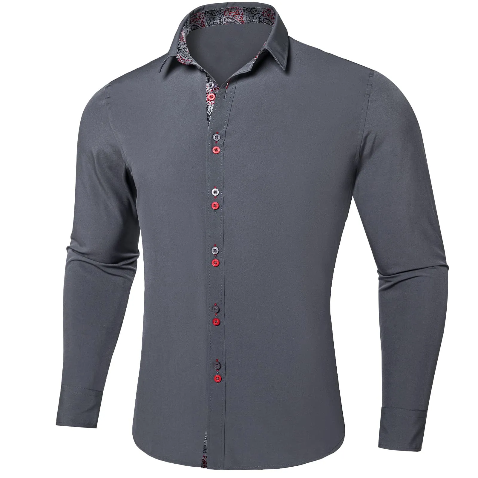 Ties2you Dress Shirt for Men Smoke Grey Solid Splicing Silk Long Sleeve Shirt sold by Ties2You product image thumbnail 2