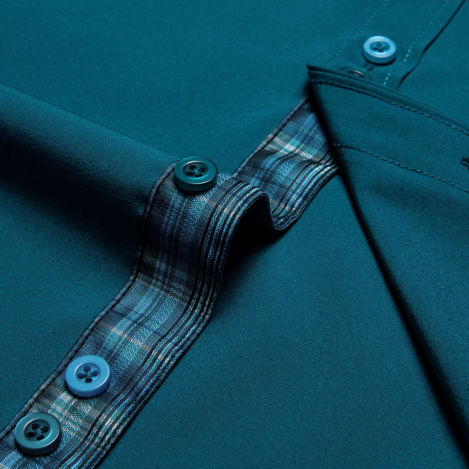 Ties2you Dress Shirt for Men Aegean Blue Solid Splicing Silk Long Sleeve Shirt sold by Ties2You product image thumbnail 5