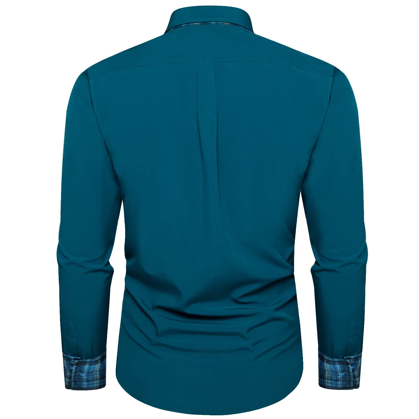 Ties2you Dress Shirt for Men Aegean Blue Solid Splicing Silk Long Sleeve Shirt sold by Ties2You product image thumbnail 4