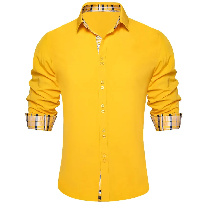 Ties2you Yellow Splicing Shirt Mens Silk Long Sleeve Button Down Casual Shirt sold by Ties2You