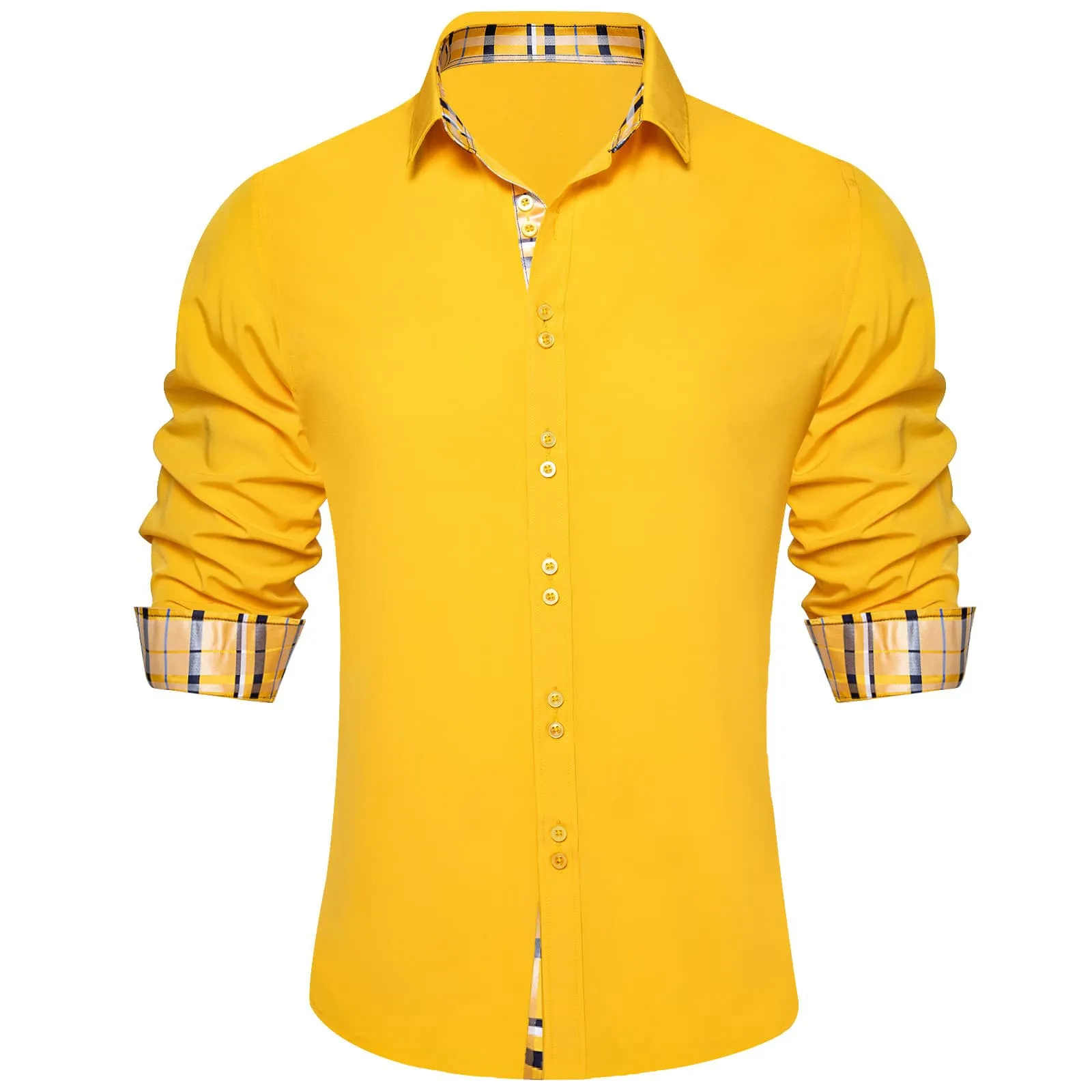 Ties2you Yellow Splicing Shirt Mens Silk Long Sleeve Button Down Casual Shirt sold by Ties2You