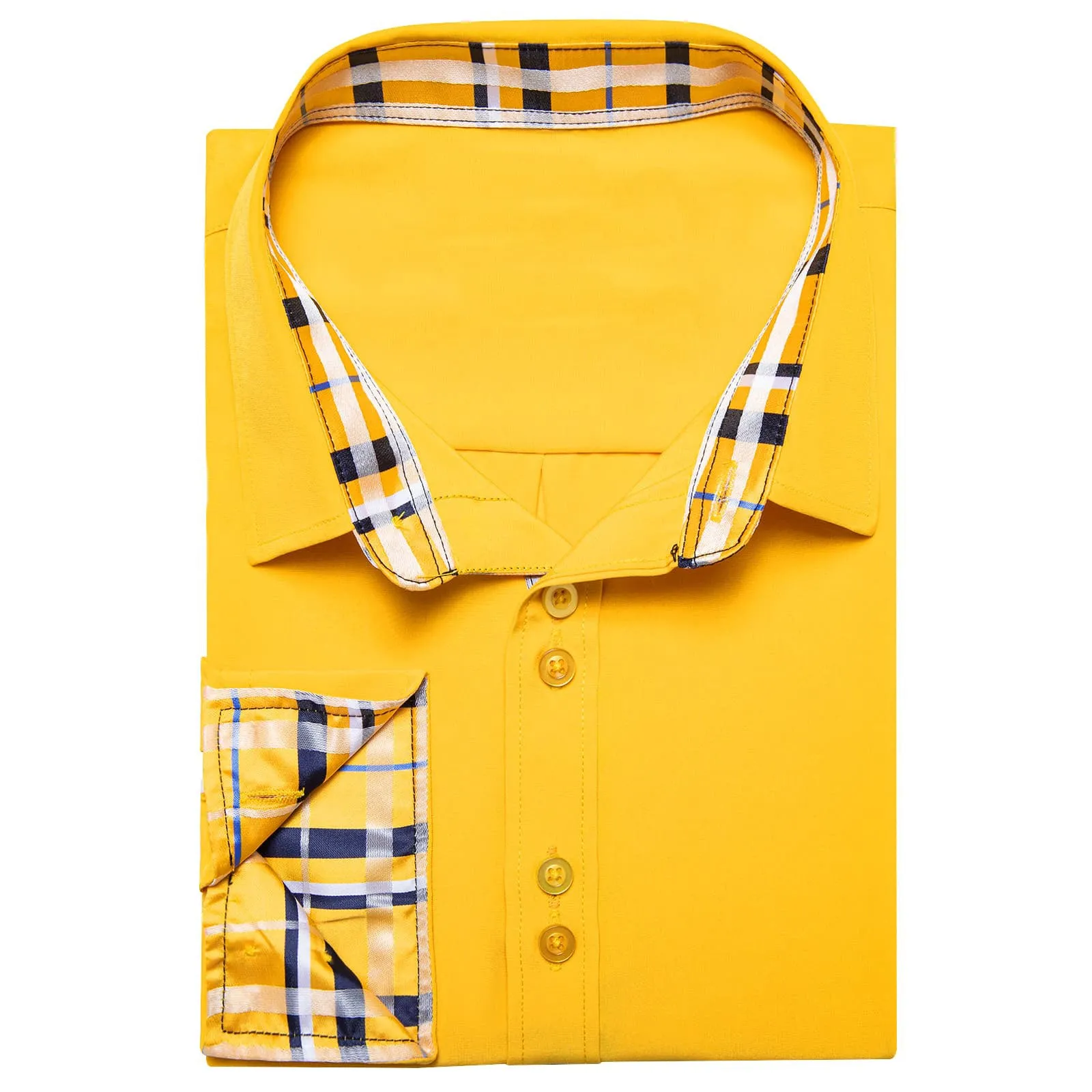 Ties2you Yellow Splicing Shirt Mens Silk Long Sleeve Button Down Casual Shirt sold by Ties2You product image thumbnail 3