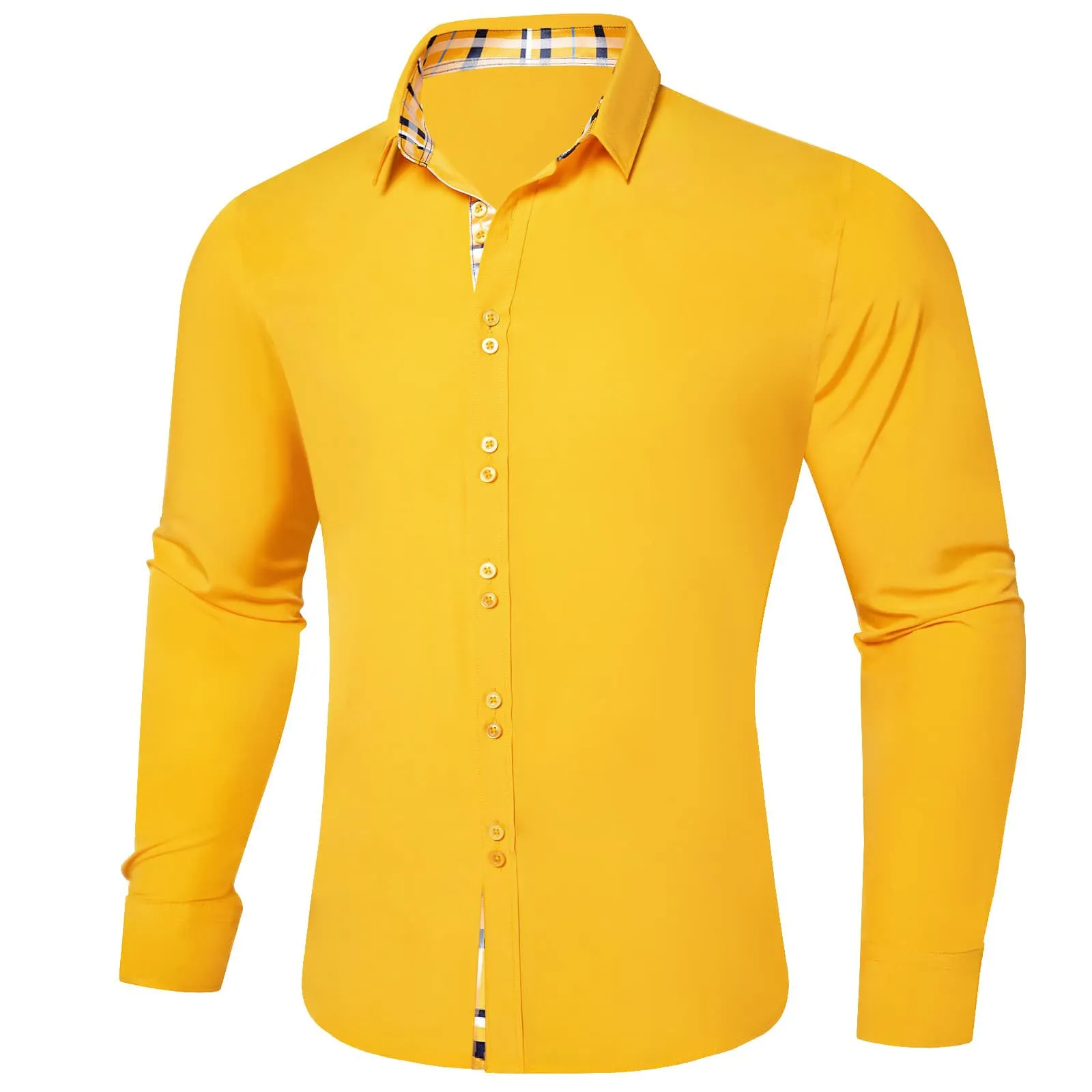 Ties2you Yellow Splicing Shirt Mens Silk Long Sleeve Button Down Casual Shirt sold by Ties2You product image thumbnail 2