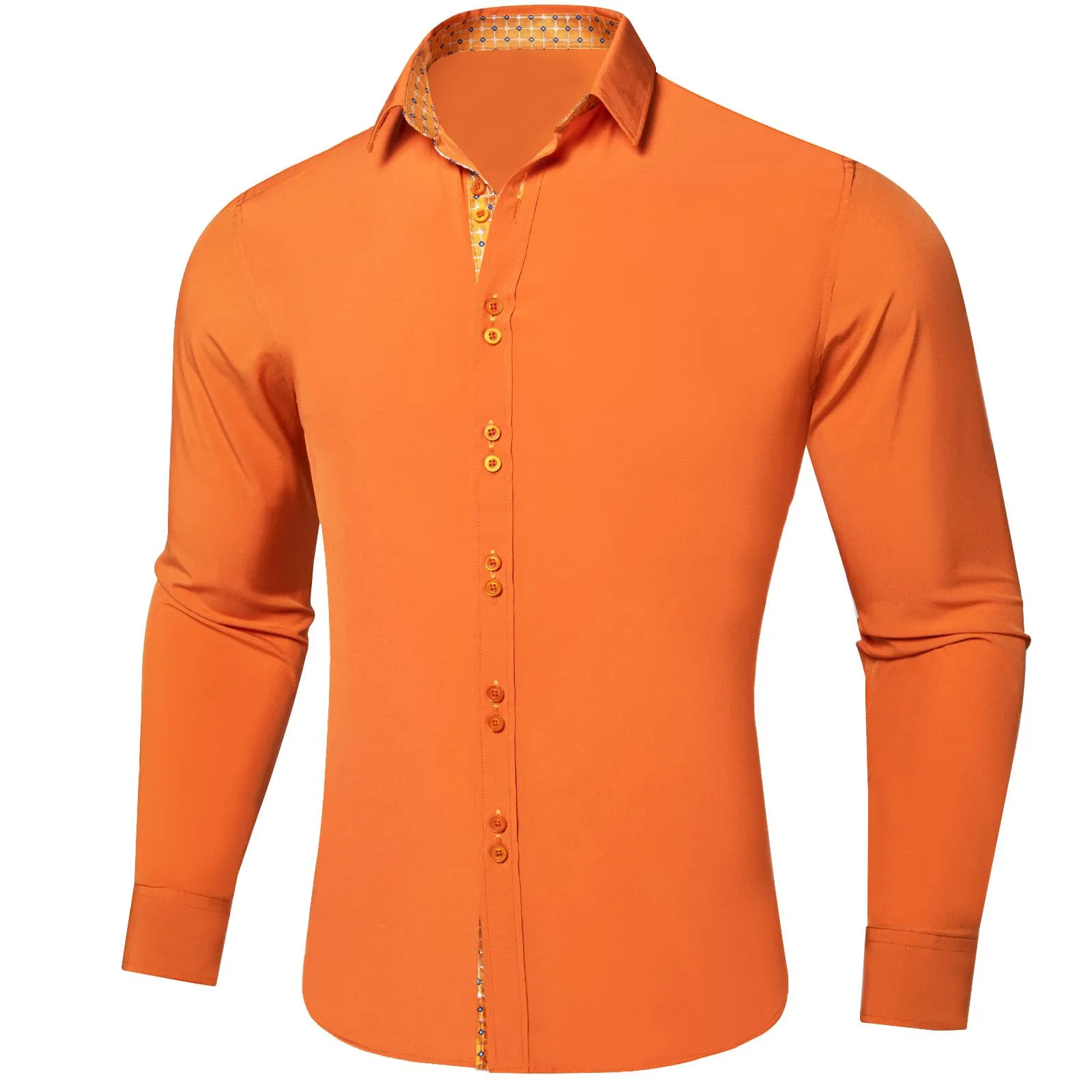 Ties2you Orange Splicing Shirt Mens Silk Long Sleeve Button Down Business Shirt sold by Ties2You product image thumbnail 2