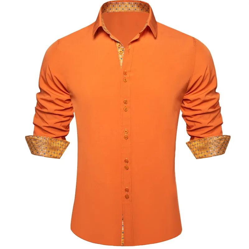Ties2you Orange Splicing Shirt Mens Silk Long Sleeve Button Down Business Shirt sold by Ties2You