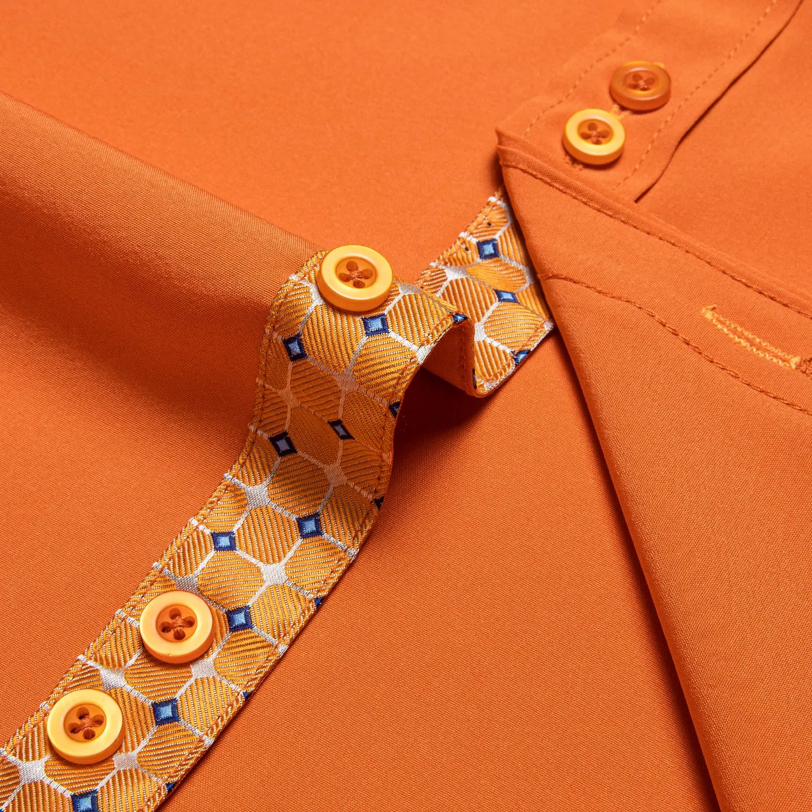 Ties2you Orange Splicing Shirt Mens Silk Long Sleeve Button Down Business Shirt sold by Ties2You product image thumbnail 5