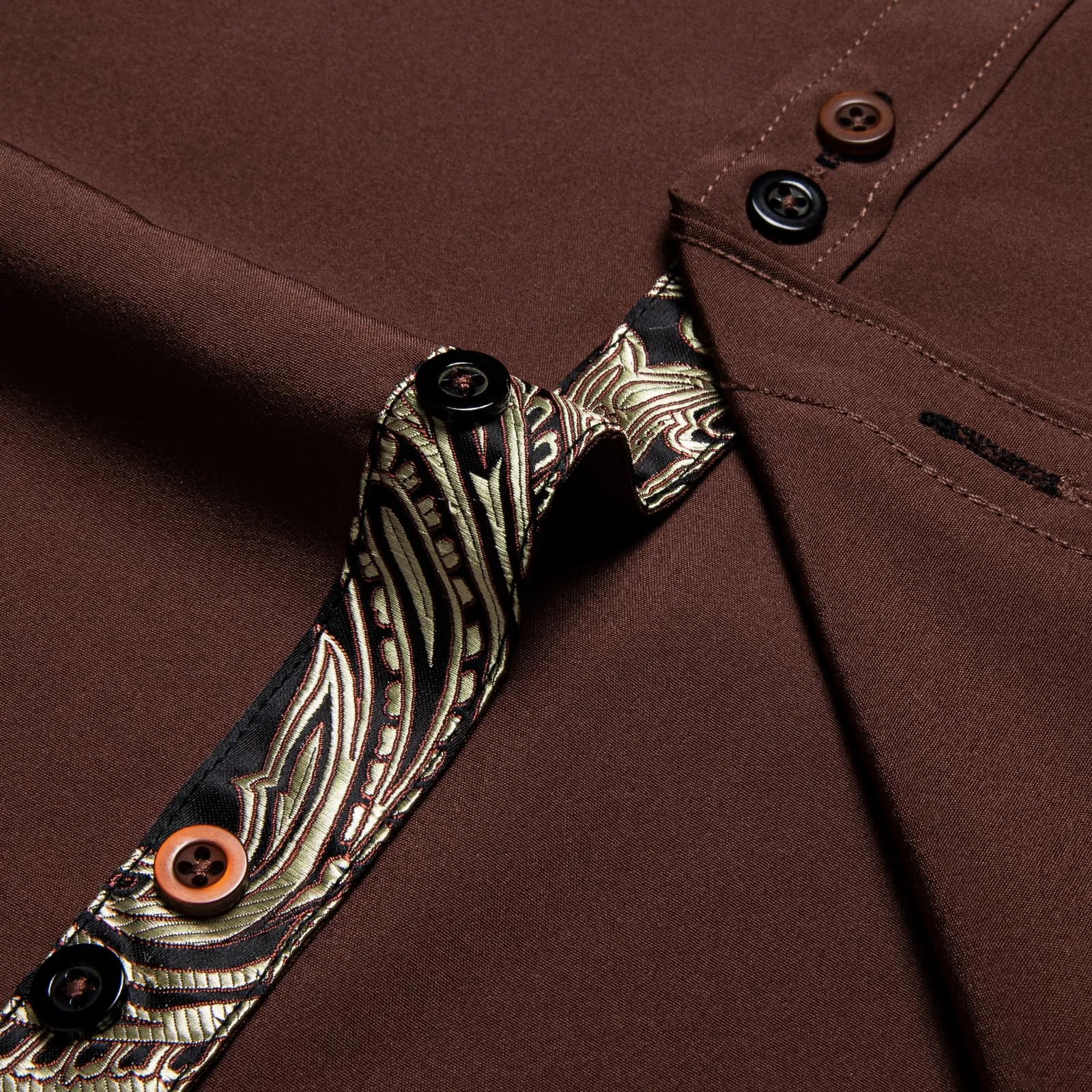 Ties2you Dress Shirt for Men Solid Penny Brown Splicing Silk Long Sleeve Shirt sold by Ties2You product image thumbnail 5