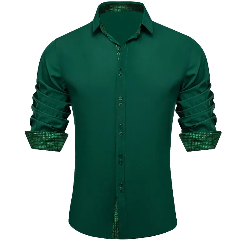 Ties2you Dress Shirt for Men Solid Sea Green Splicing Silk Long Sleeve Shirt sold by Ties2You