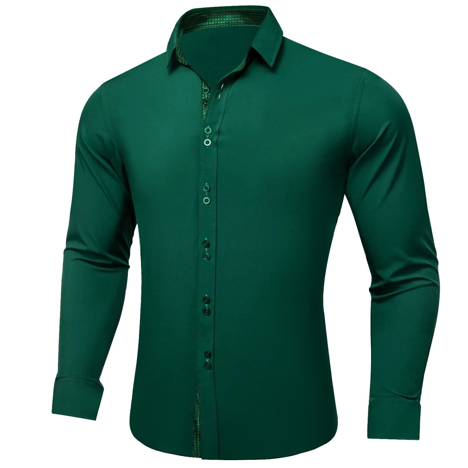 Ties2you Dress Shirt for Men Solid Sea Green Splicing Silk Long Sleeve Shirt sold by Ties2You product image thumbnail 2