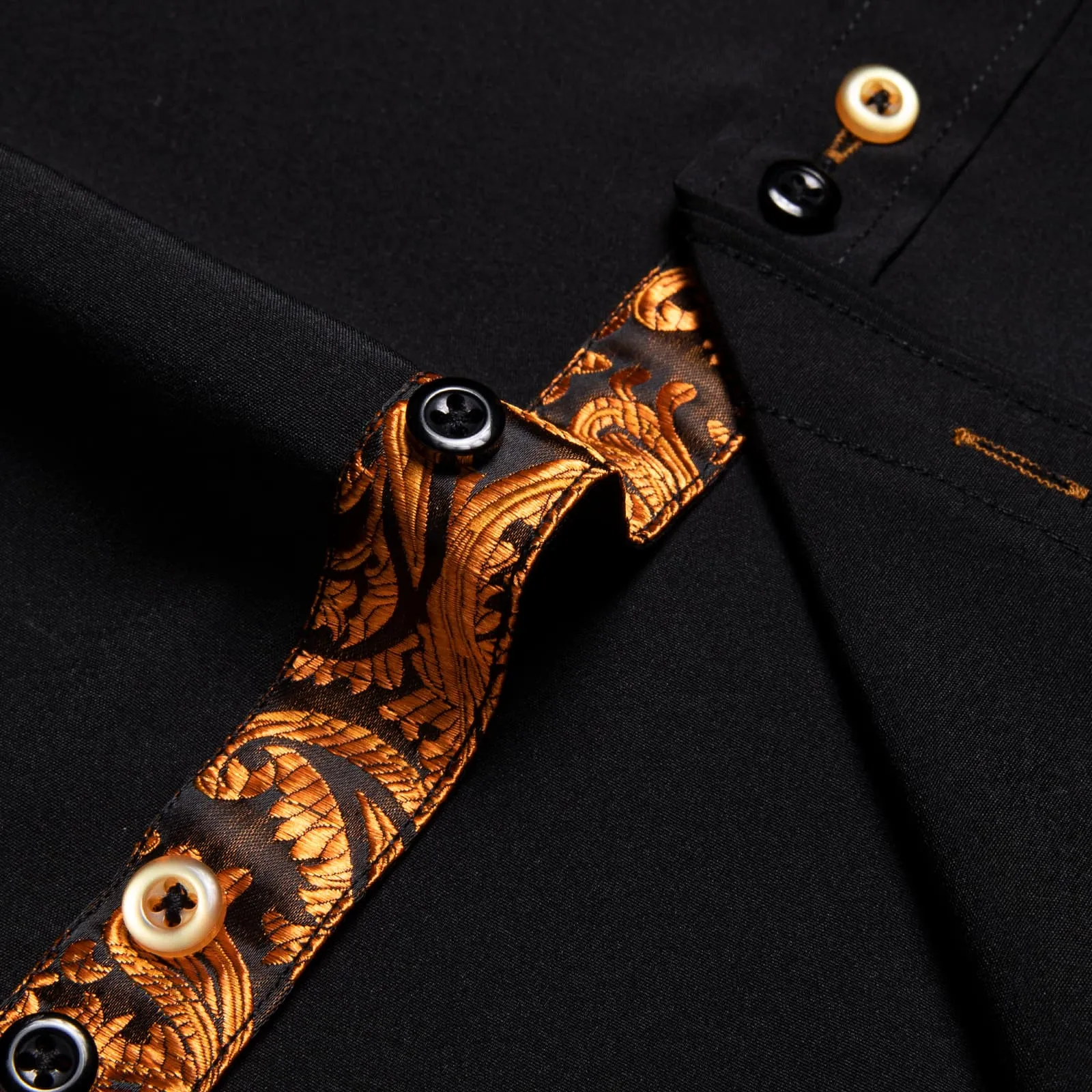Ties2you Dress Shirt for Men Black Solid Orange Splicing Silk Long Sleeve Shirt sold by Ties2You product image thumbnail 5