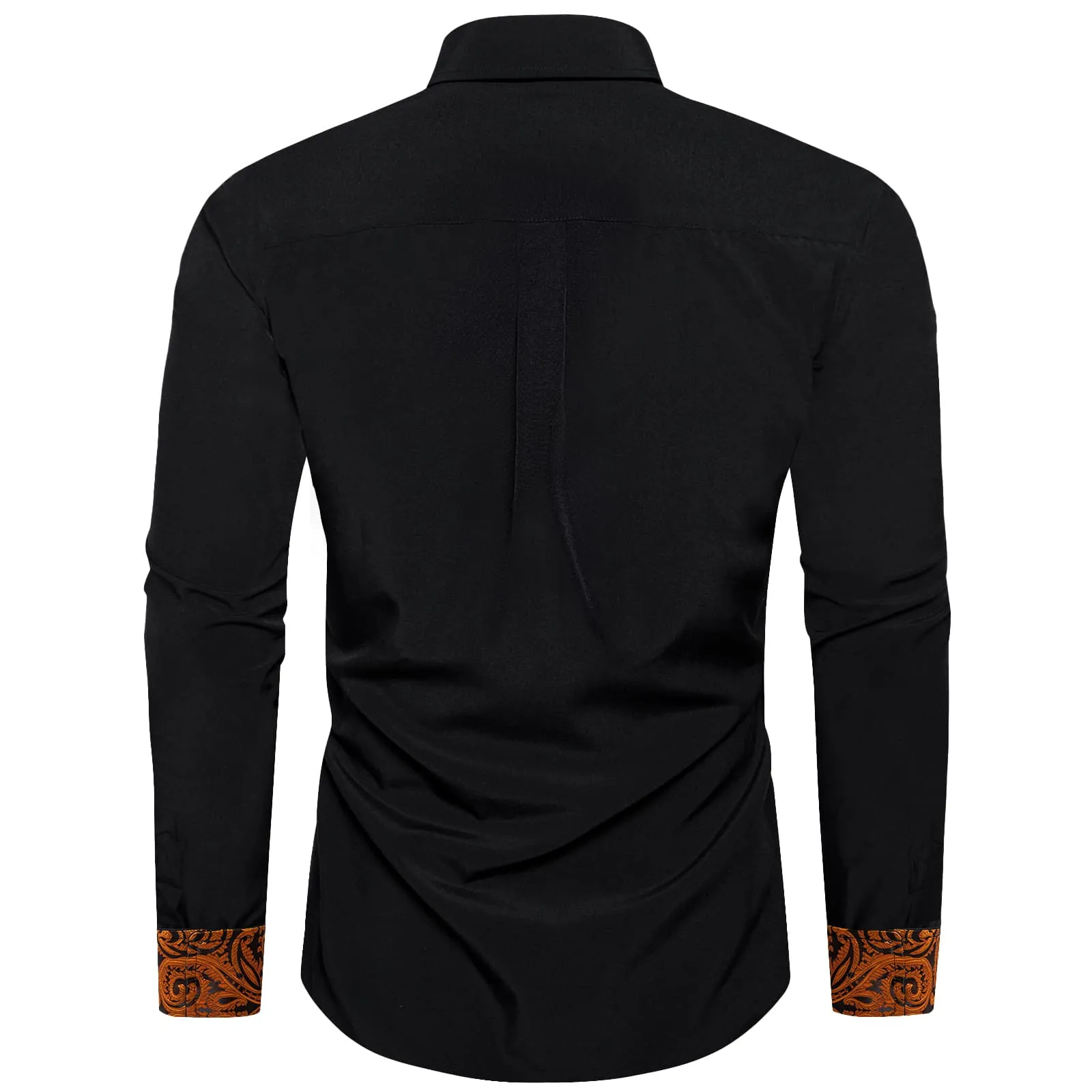 Ties2you Dress Shirt for Men Black Solid Orange Splicing Silk Long Sleeve Shirt sold by Ties2You product image thumbnail 4